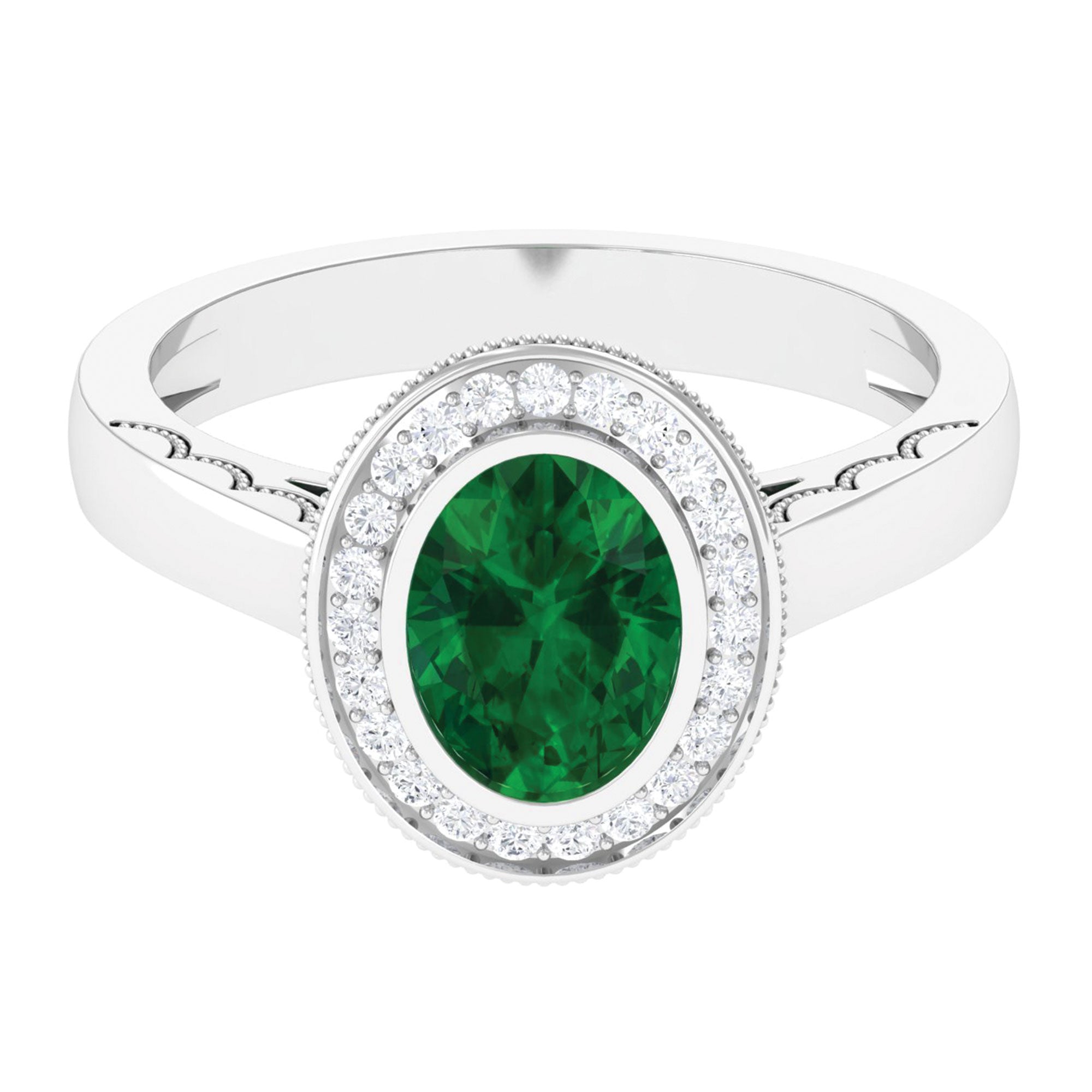 Rosec Jewels-Oval Lab Grown Emerald and Diamond Halo Engagement Ring