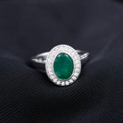 Rosec Jewels-Oval Lab Grown Emerald and Diamond Halo Engagement Ring