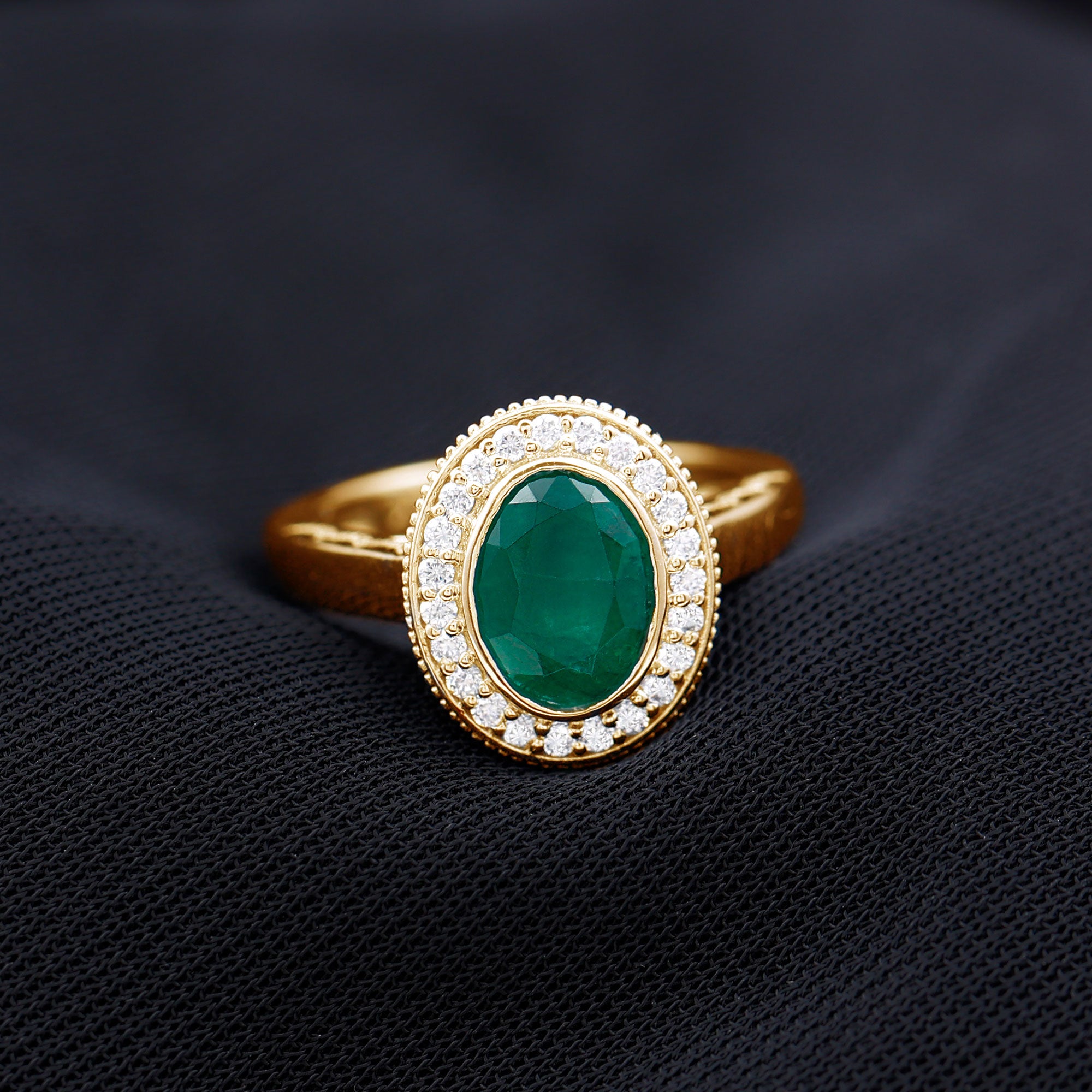 Rosec Jewels-Oval Lab Grown Emerald and Diamond Halo Engagement Ring