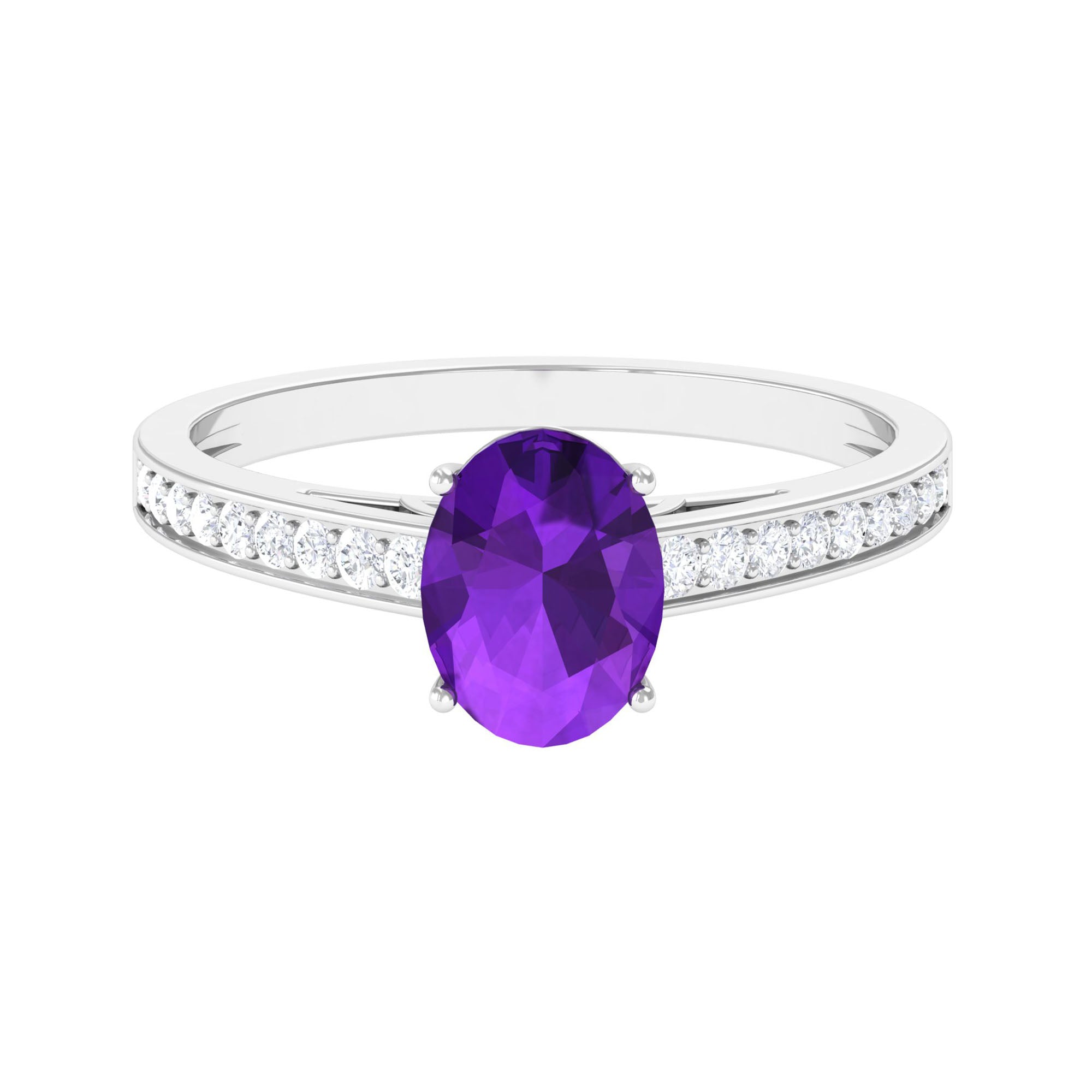 Rosec Jewels-4 Prong Set Amethyst Solitaire and Diamond Ring