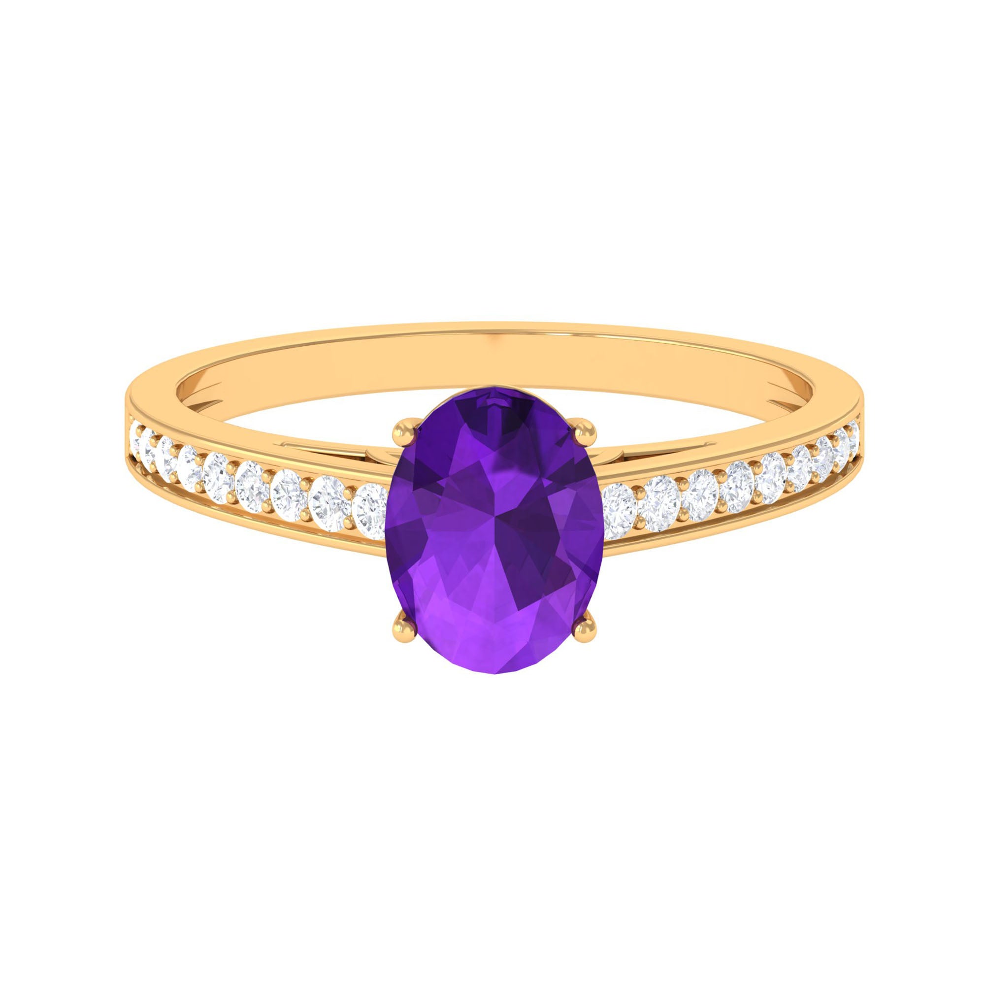 Rosec Jewels-4 Prong Set Amethyst Solitaire and Diamond Ring