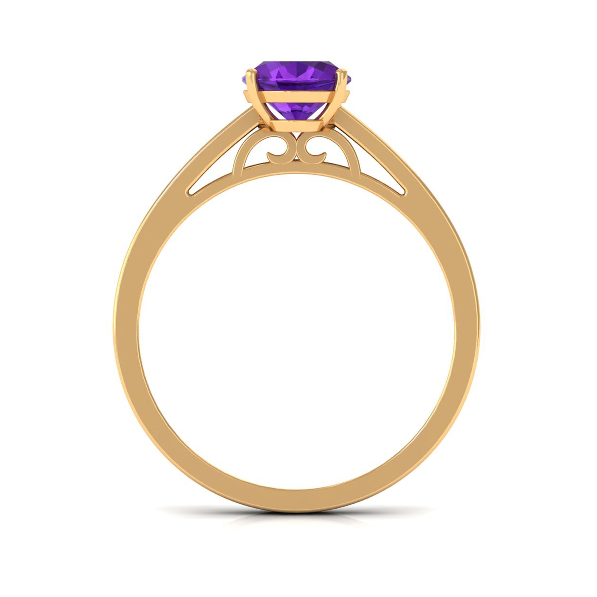 Rosec Jewels-4 Prong Set Amethyst Solitaire and Diamond Ring