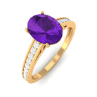 Rosec Jewels-4 Prong Set Amethyst Solitaire and Diamond Ring