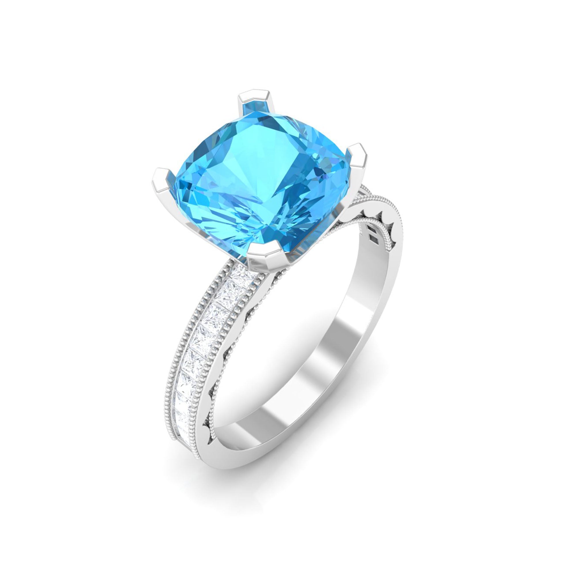 3 CT Swiss Blue Topaz and Moissanite Engagement Ring Swiss Blue Topaz - ( AAA ) - Quality - Rosec Jewels