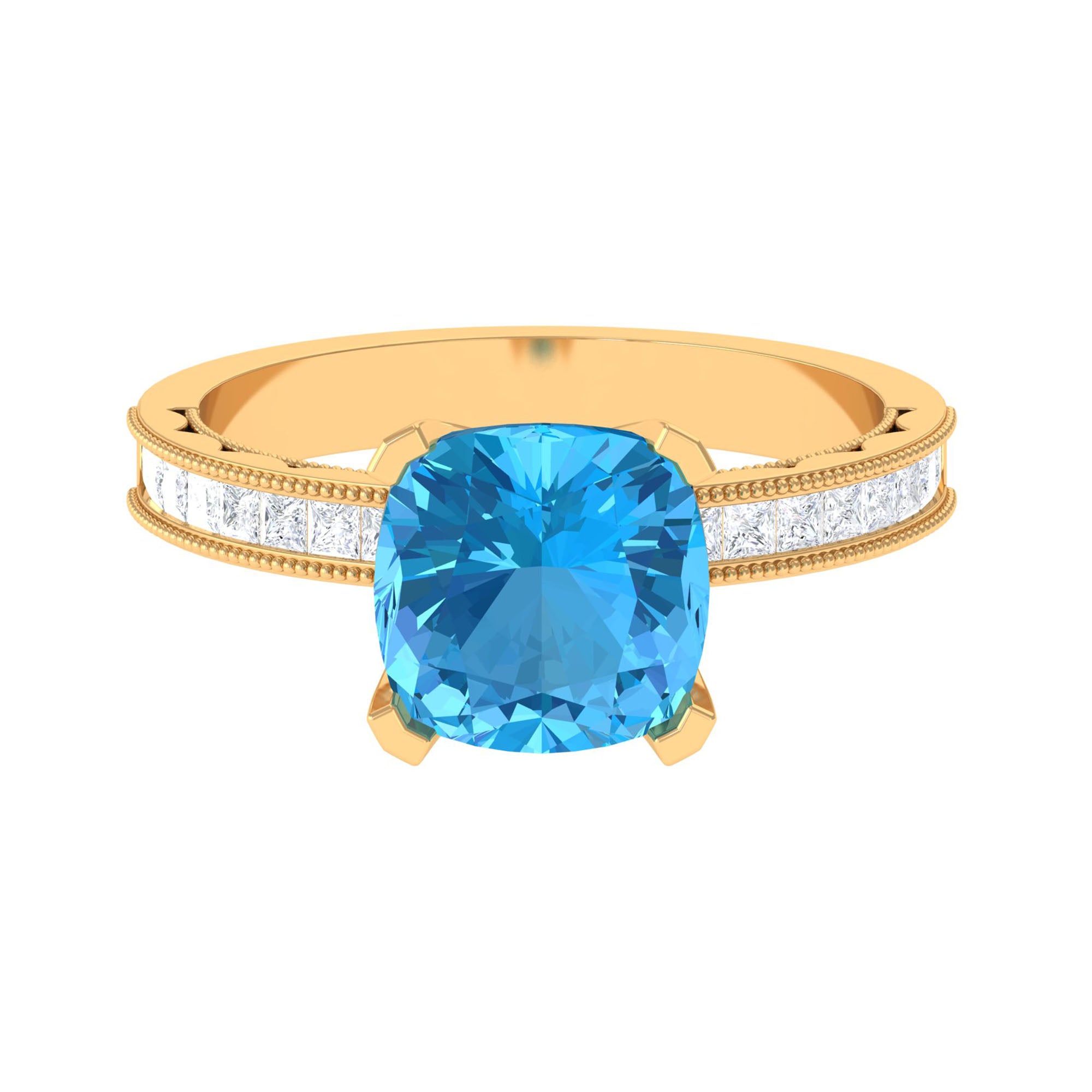 3 CT Swiss Blue Topaz and Moissanite Engagement Ring Swiss Blue Topaz - ( AAA ) - Quality - Rosec Jewels