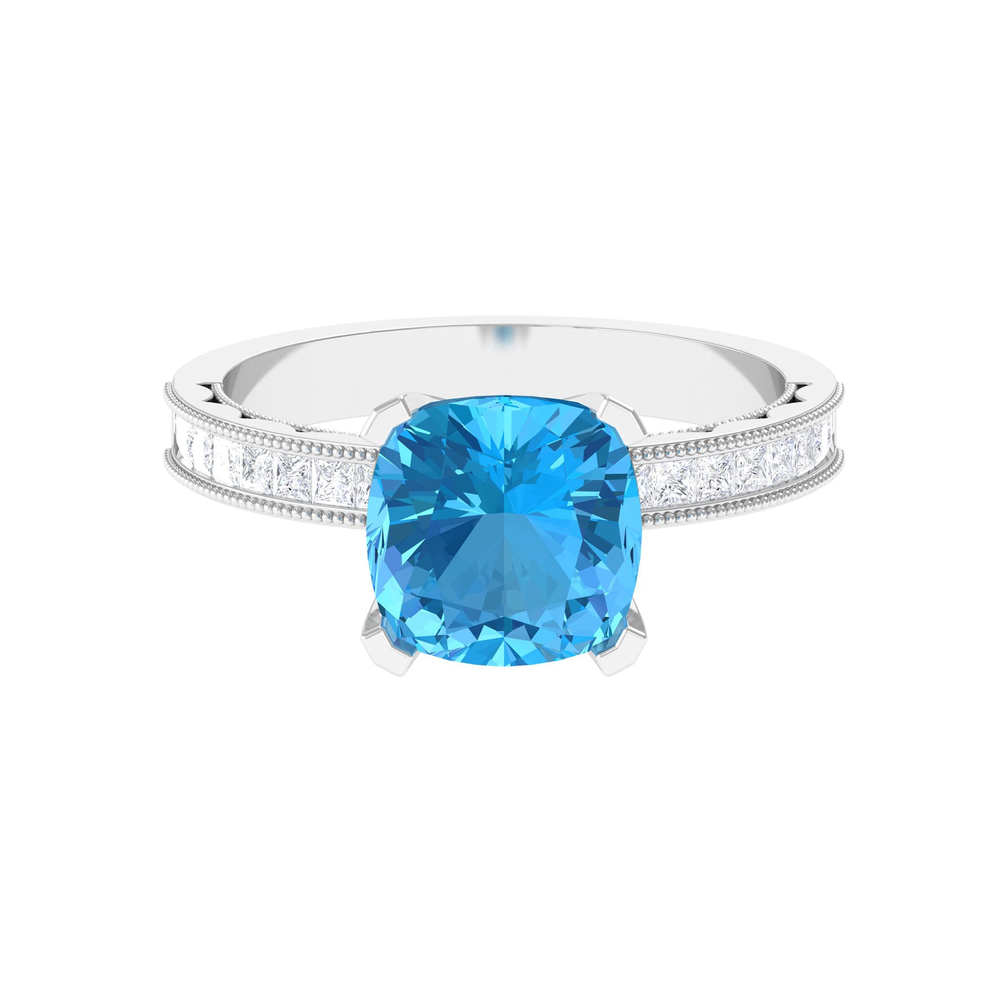 2.75 CT Swiss Blue Topaz Classic Solitaire Ring with Moissanite Swiss Blue Topaz - ( AAA ) - Quality - Rosec Jewels