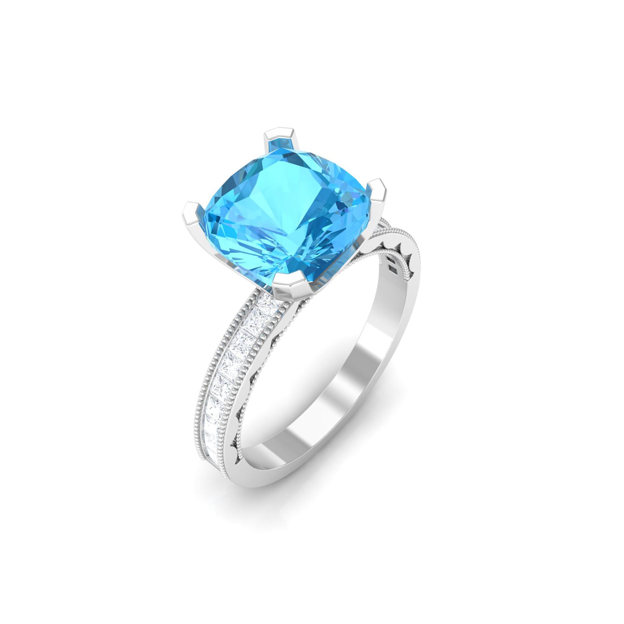 2.75 CT Swiss Blue Topaz Classic Solitaire Ring with Moissanite Swiss Blue Topaz - ( AAA ) - Quality - Rosec Jewels