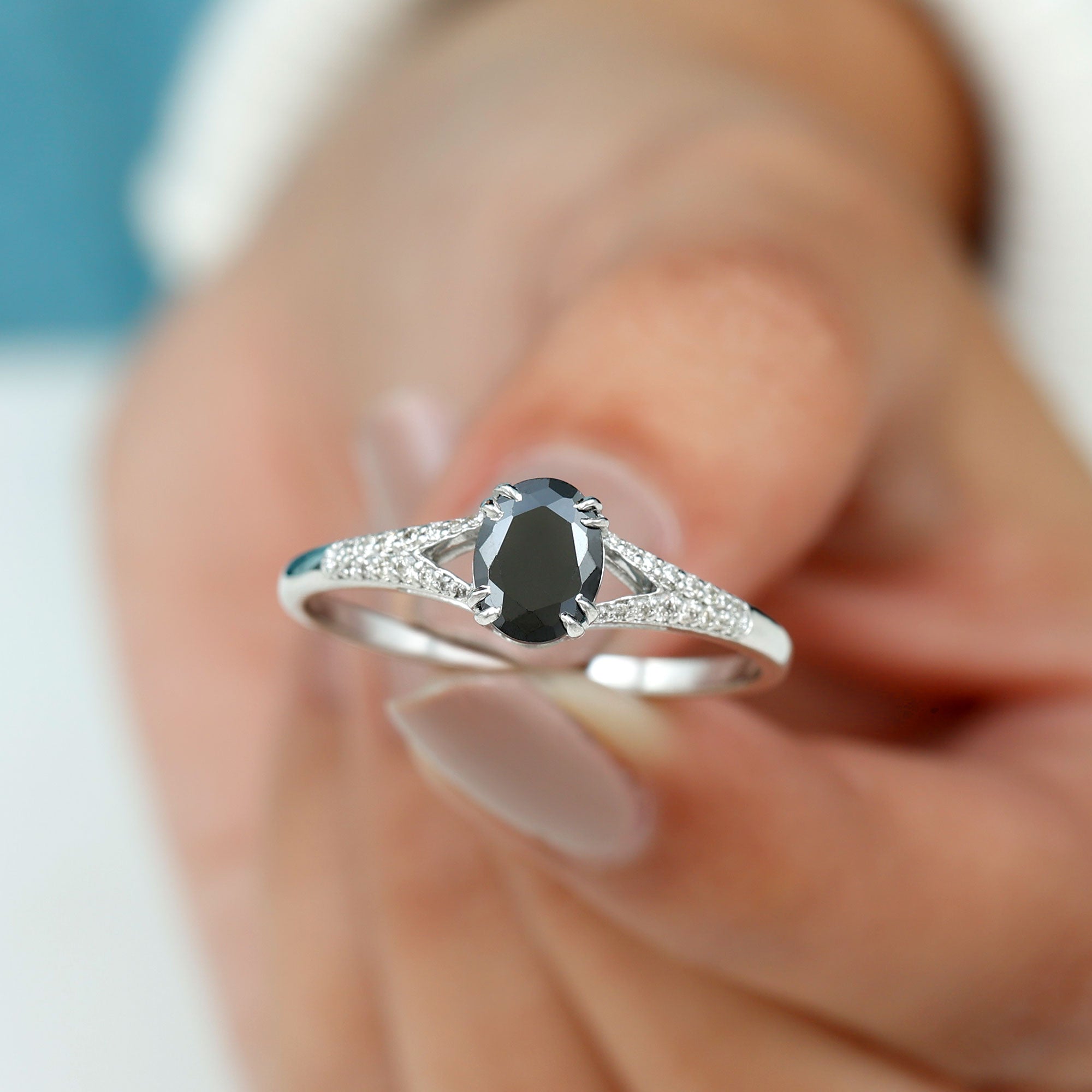 Rosec Jewels-Lab Created Black Diamond Solitaire Engagement Ring with Diamond