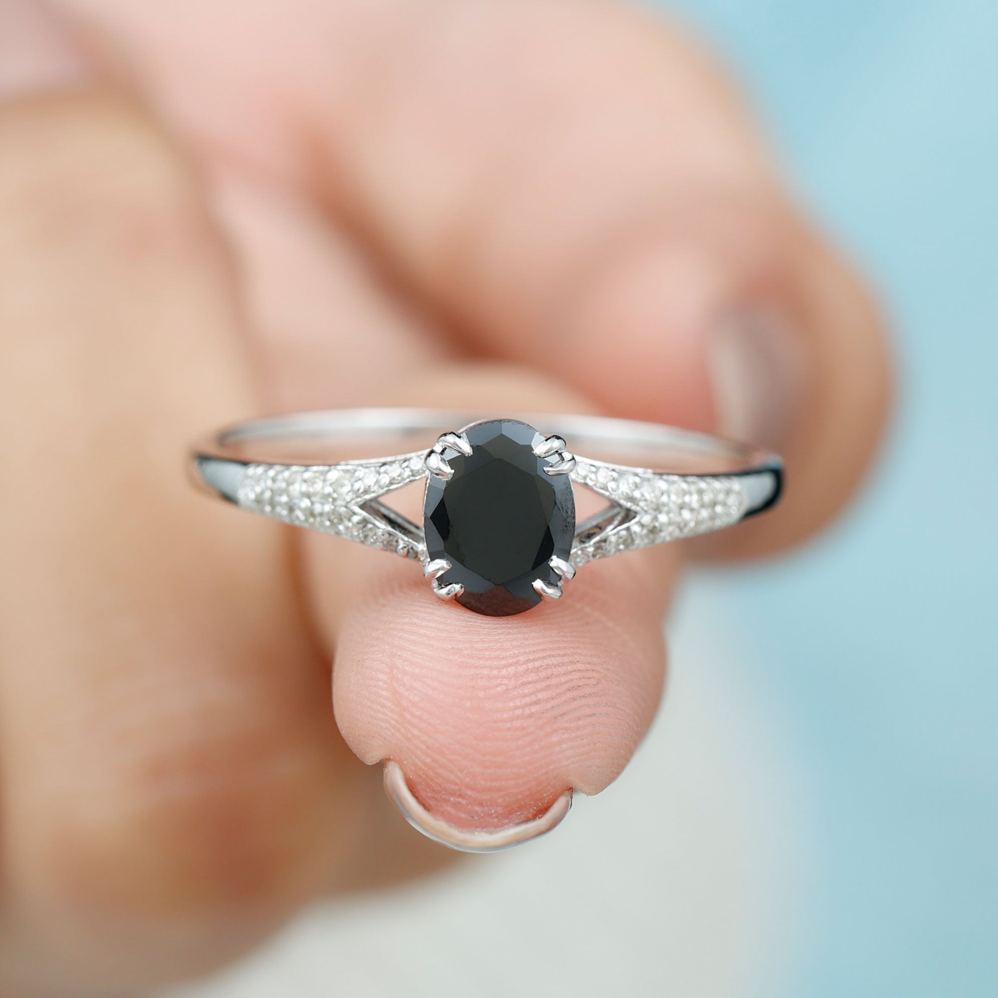 Rosec Jewels-Lab Created Black Diamond Solitaire Engagement Ring with Diamond