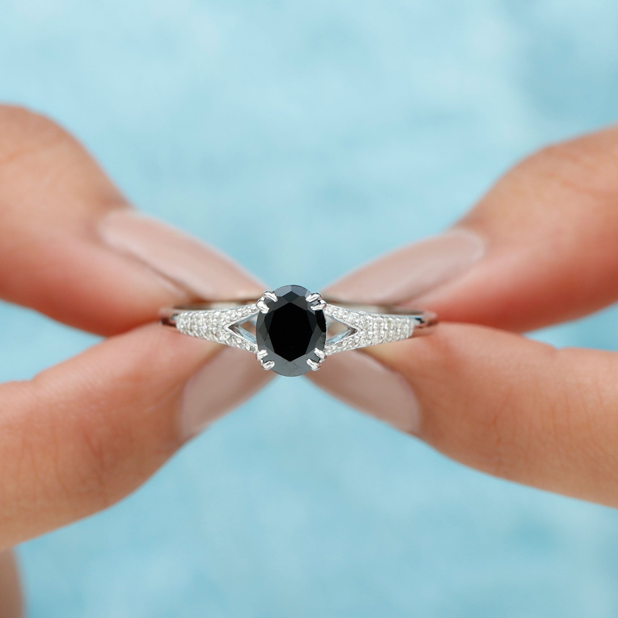 Rosec Jewels-Lab Created Black Diamond Solitaire Engagement Ring with Diamond