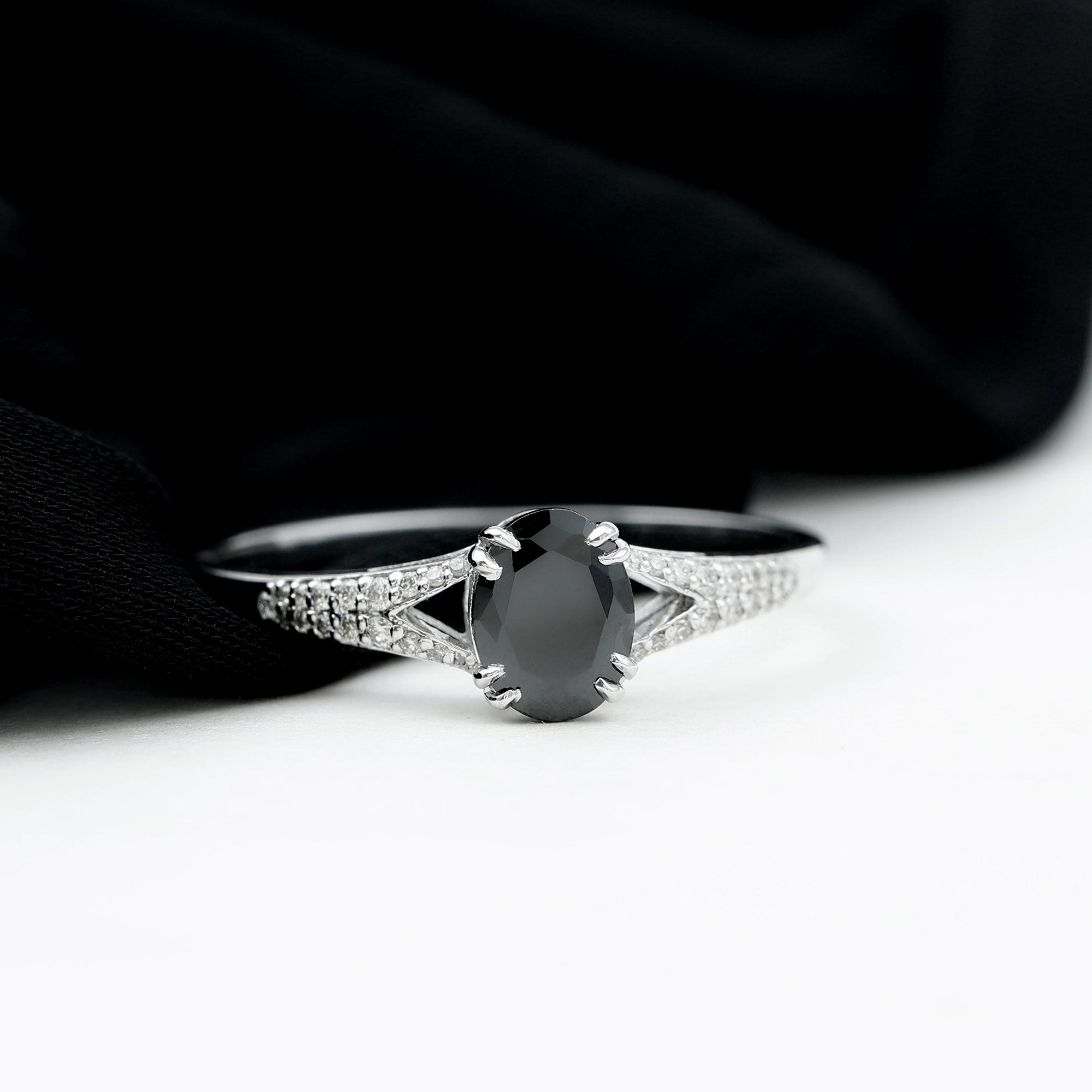 Rosec Jewels-Lab Created Black Diamond Solitaire Engagement Ring with Diamond