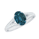 Rosec Jewels-Oval Shape London Blue Topaz Solitaire Ring with Diamond Split Shank