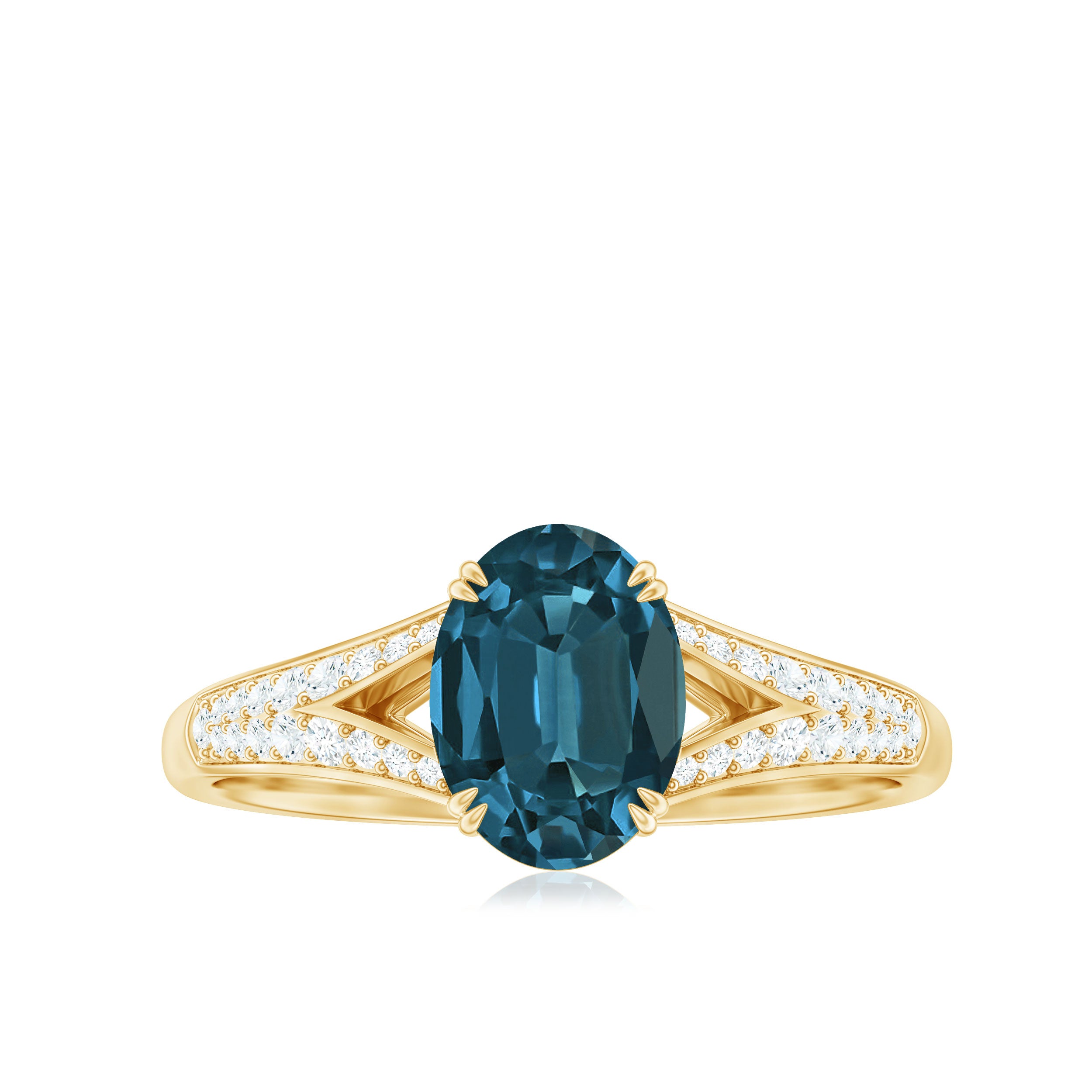 Rosec Jewels-Oval Shape London Blue Topaz Solitaire Ring with Diamond Split Shank