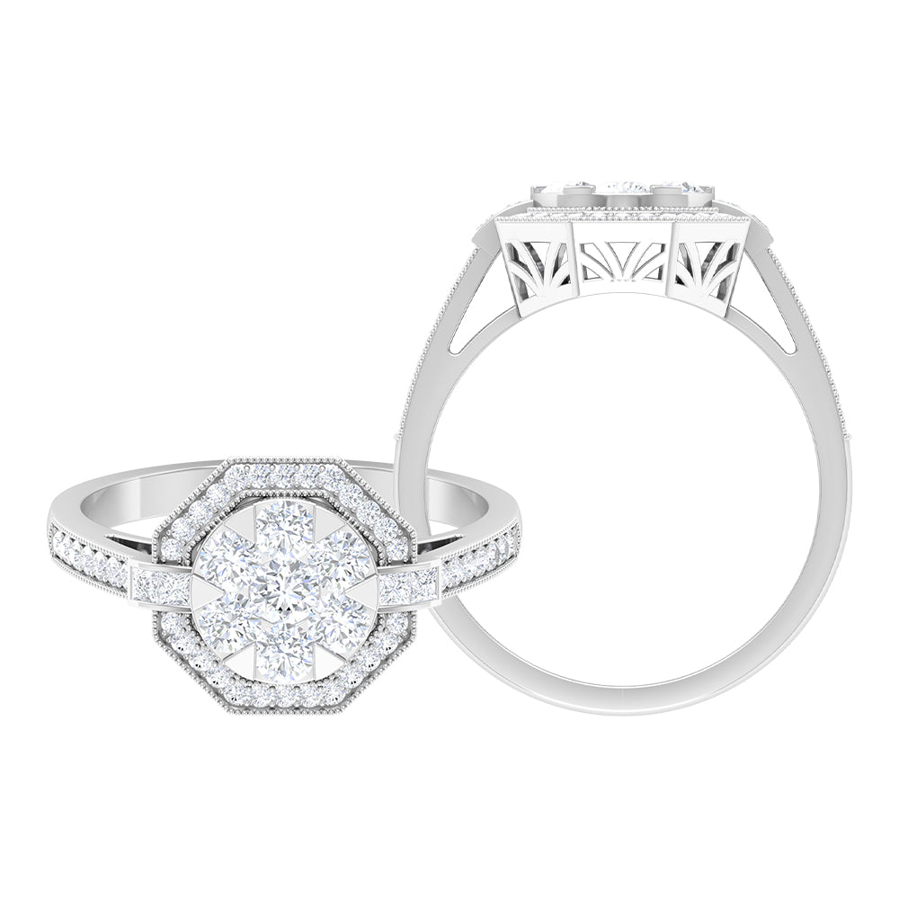 Rosec Jewels-Diamond Flower Engagement Ring in Prong Setting