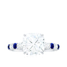 Rosec Jewels-2.75 CT Moissanite Solitaire Ring with Created Blue Sapphire