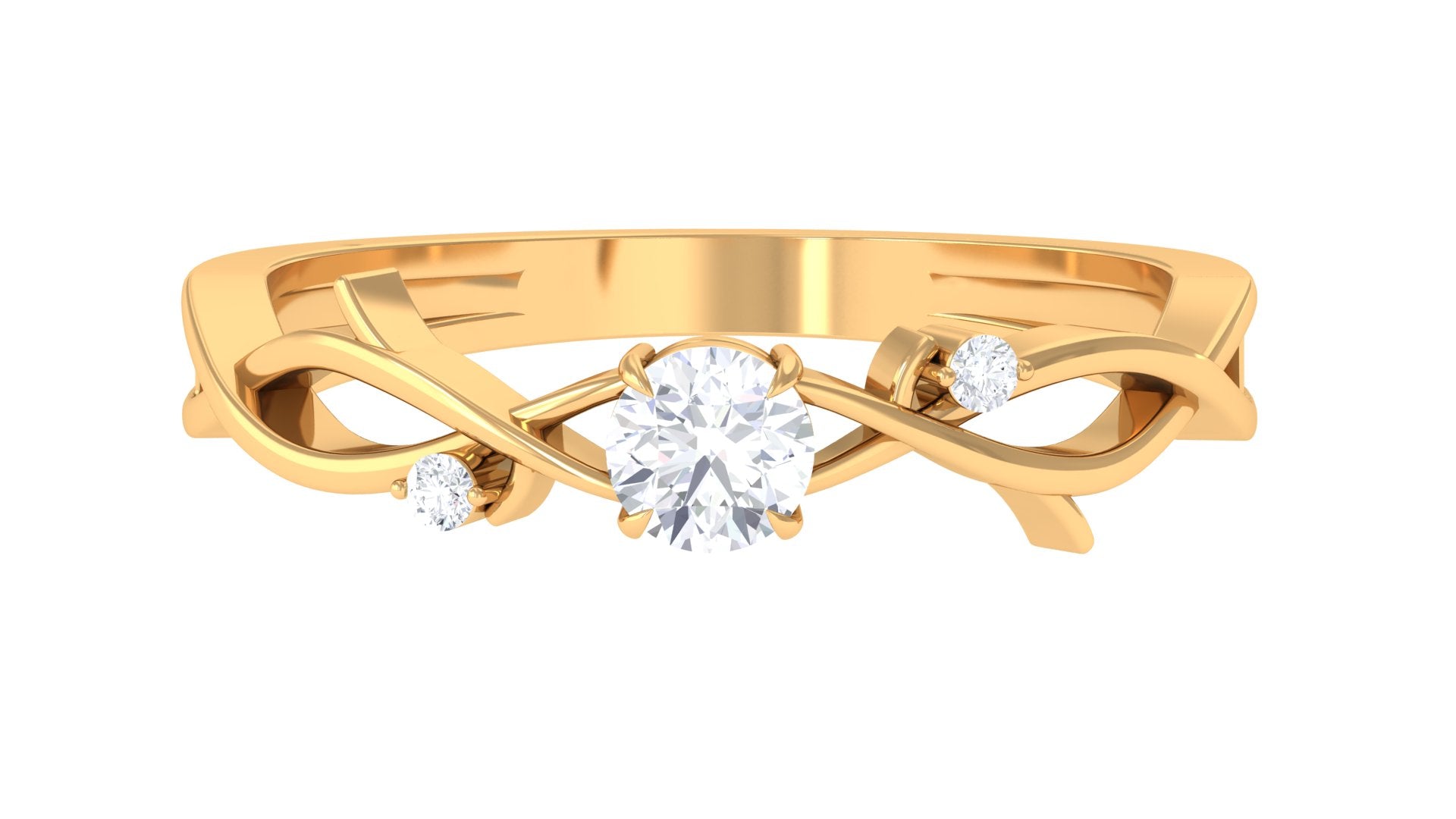 Rosec Jewels-Round Diamond Crossover Solitaire Engagement Ring in Gold