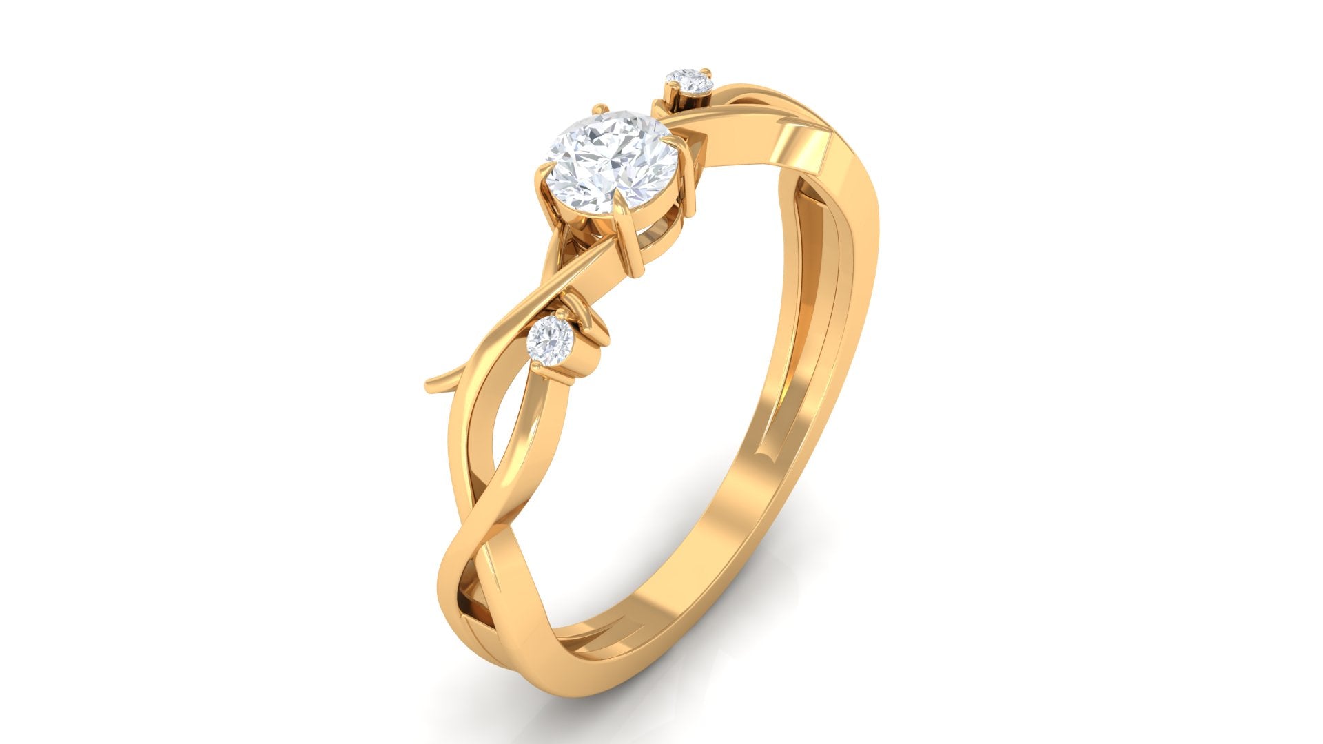 Rosec Jewels-Round Diamond Crossover Solitaire Engagement Ring in Gold