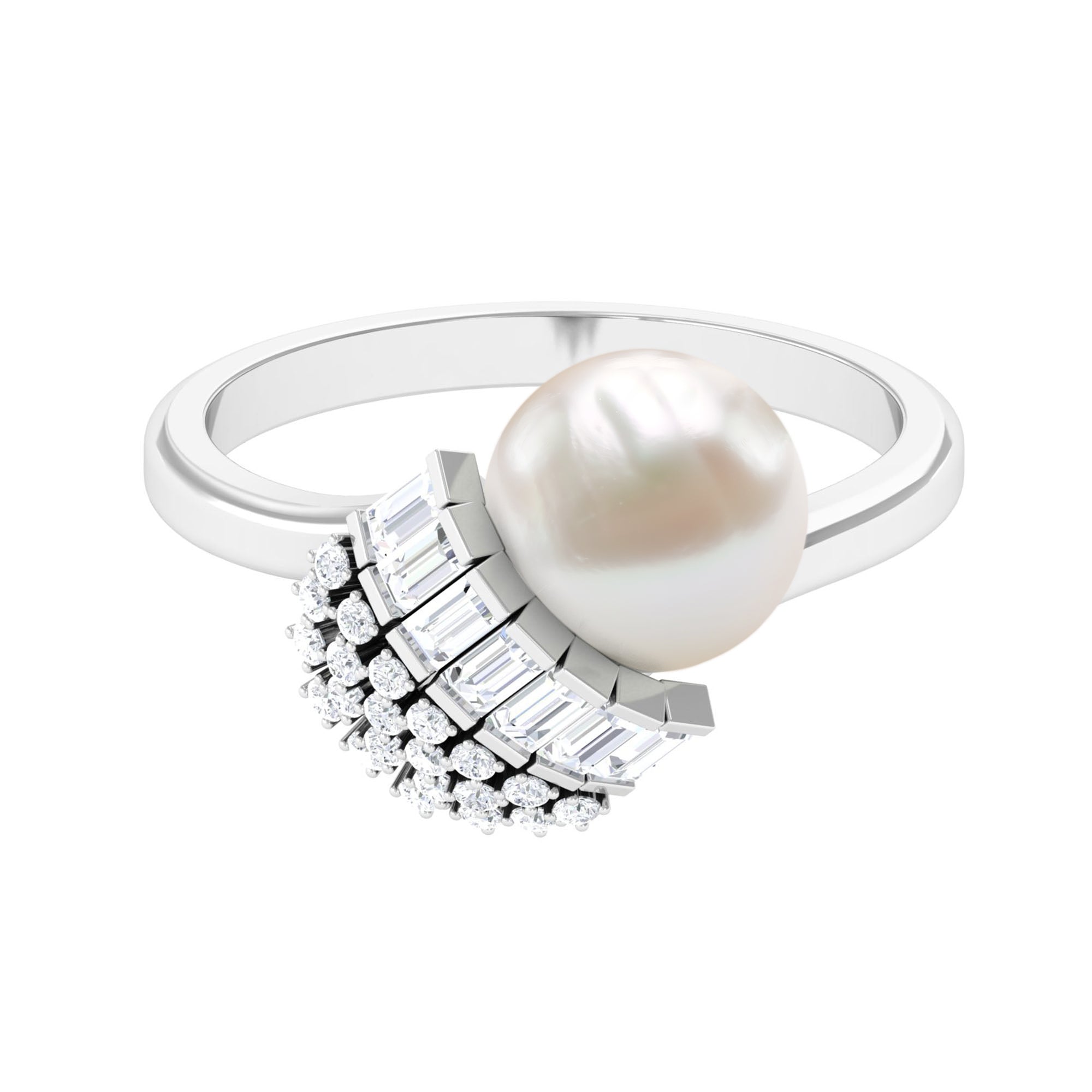 8.25 CT Freshwater Pearl and Diamond Cocktail Engagement Ring Freshwater Pearl - ( AAA ) - Quality - Rosec Jewels