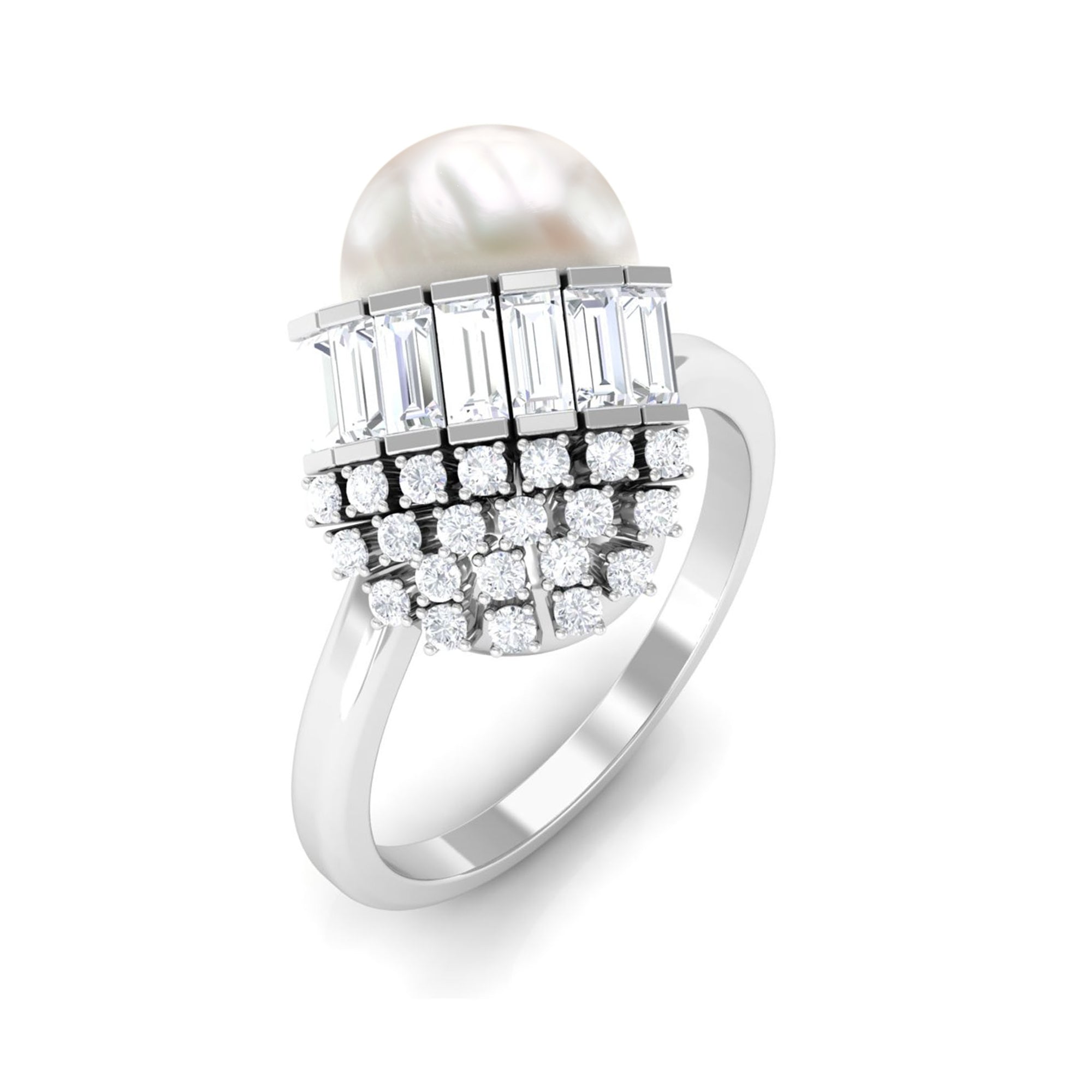 8.25 CT Freshwater Pearl and Diamond Cocktail Engagement Ring Freshwater Pearl - ( AAA ) - Quality - Rosec Jewels