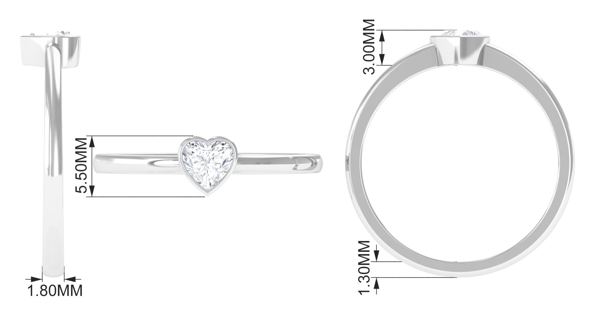 Rosec Jewels-Bezel Set Heart Shape Real Diamond Solitaire Promise Ring