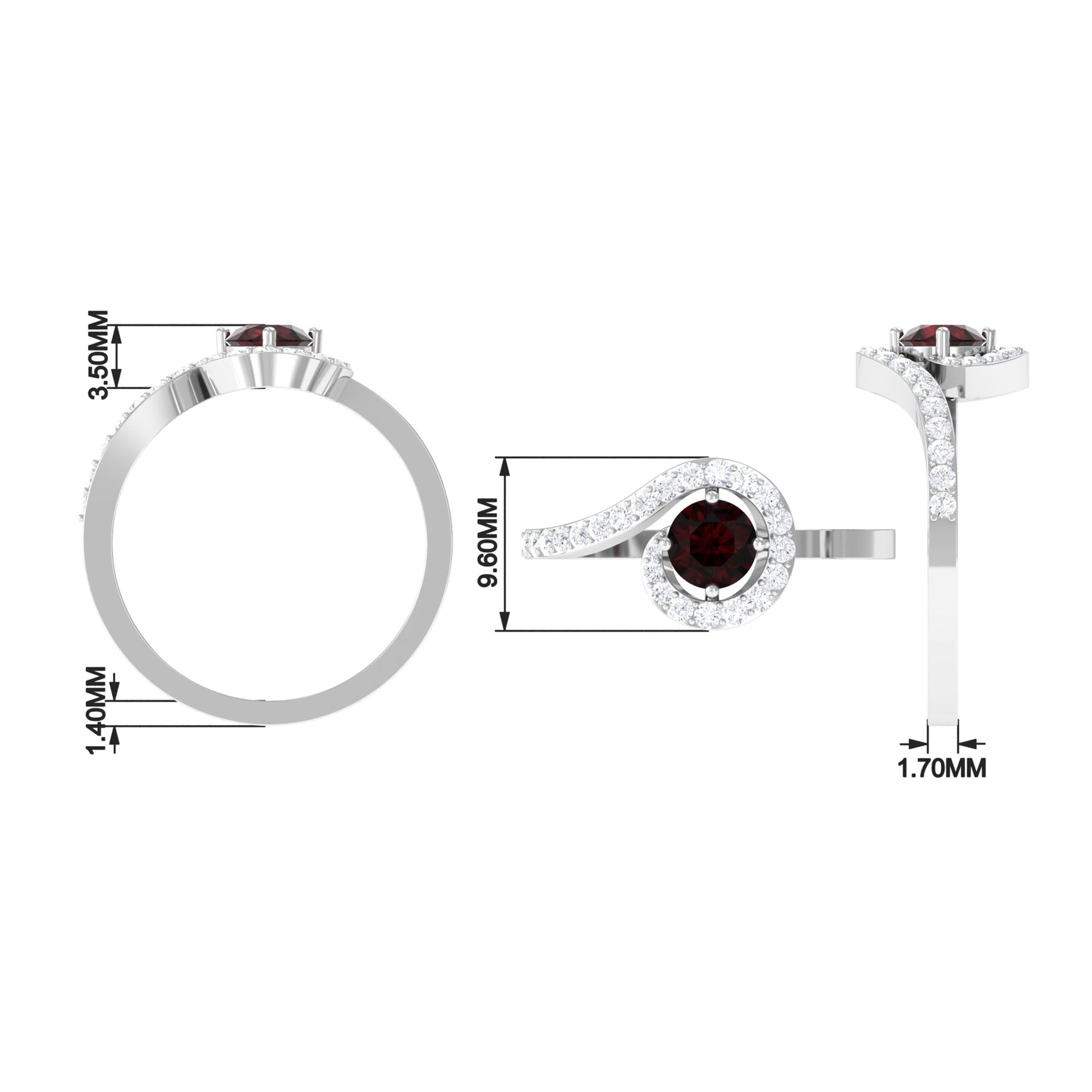 1 Carat Bypass Shank Garnet and Diamond Engagement Ring Garnet - ( AAA ) - Quality - Rosec Jewels