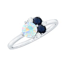 Rosec Jewels-Natural Ethiopian Opal and Blue Sapphire Cluster Promise Ring with Moissanite