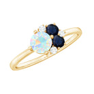 Rosec Jewels-Natural Ethiopian Opal and Blue Sapphire Cluster Promise Ring with Moissanite