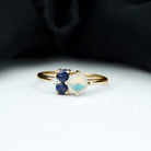 Rosec Jewels-Natural Ethiopian Opal and Blue Sapphire Cluster Promise Ring with Moissanite