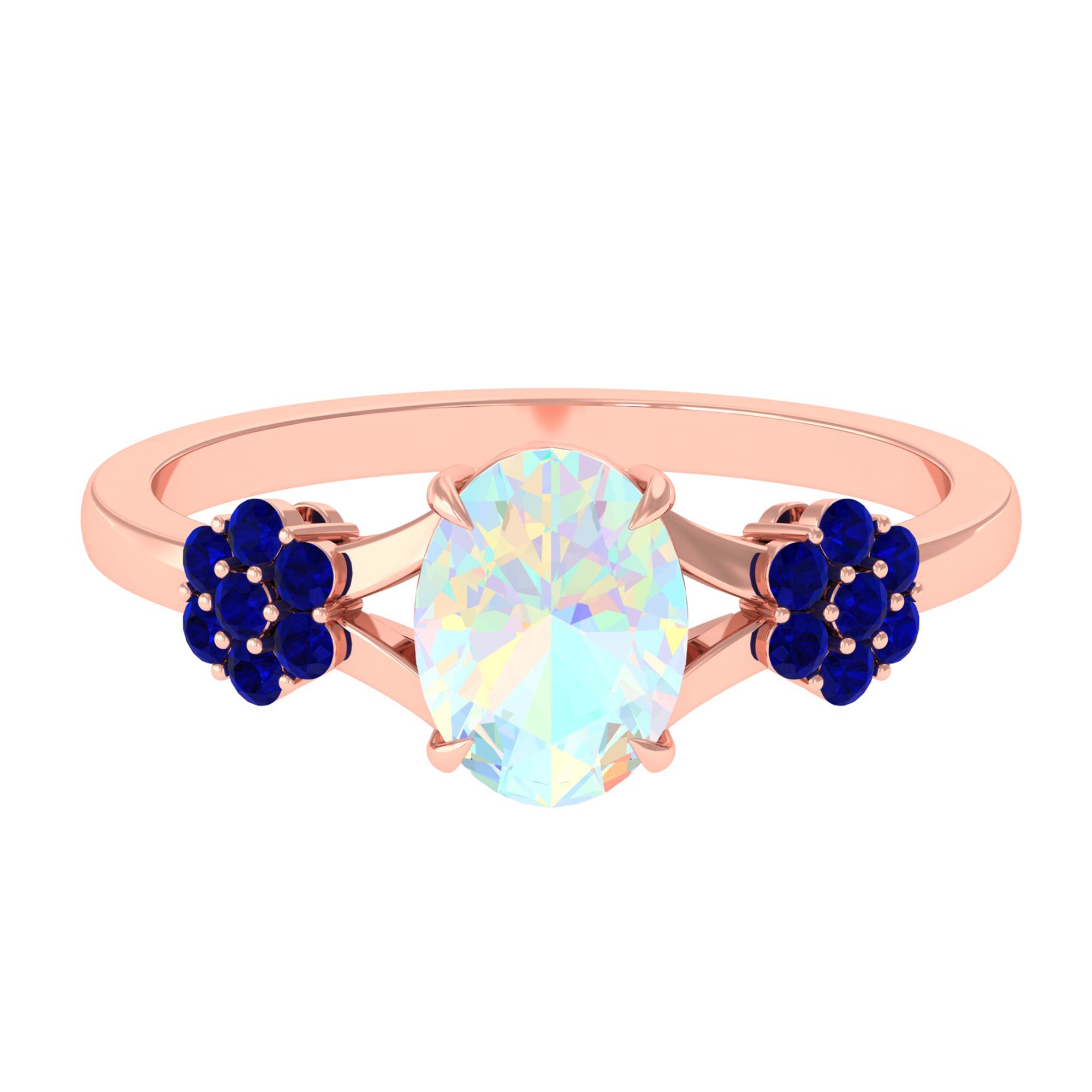 Rosec Jewels-Oval Cut Ethiopian Opal Cocktail Engagement Ring with Blue Sapphire