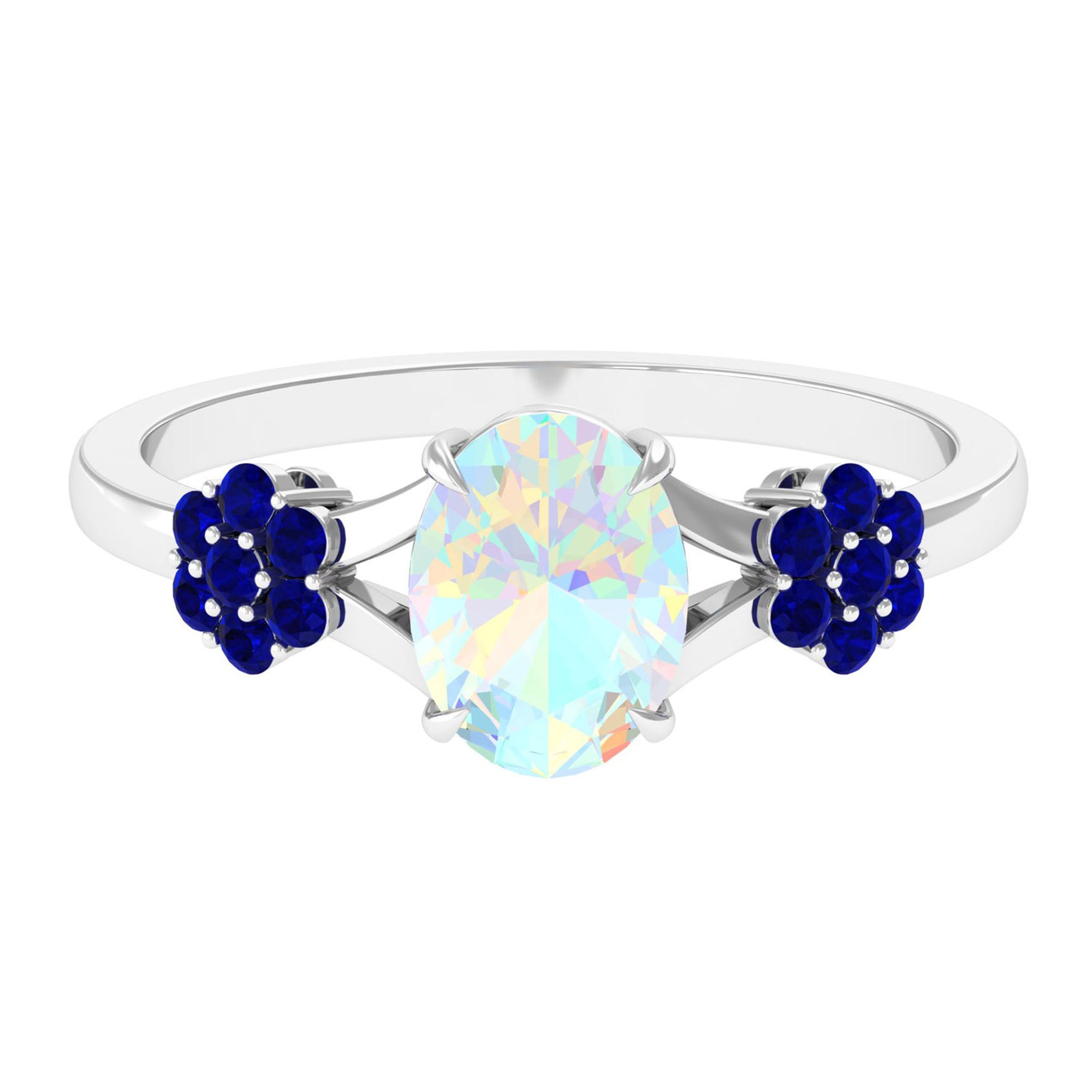 Rosec Jewels-Oval Cut Ethiopian Opal Cocktail Engagement Ring with Blue Sapphire