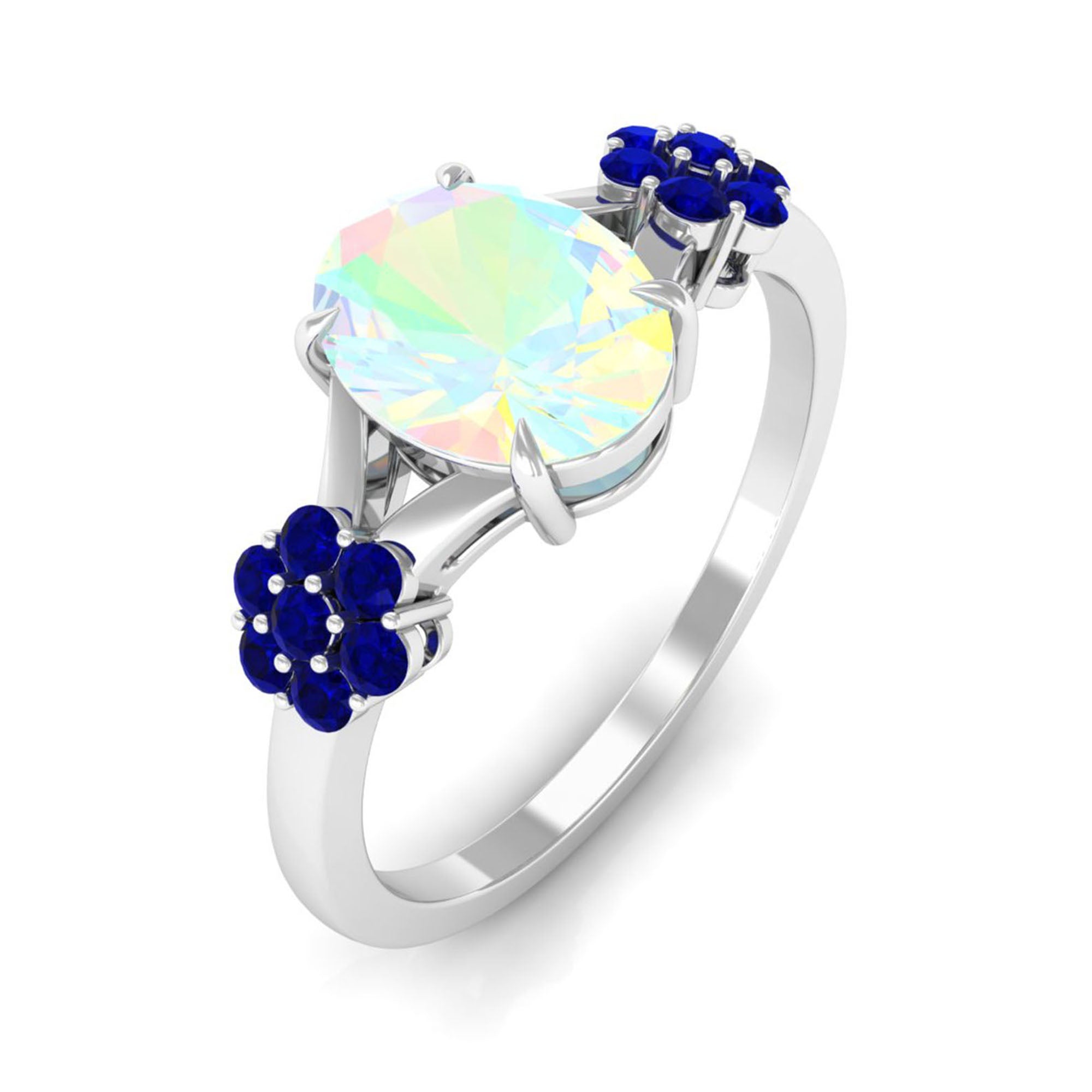 Rosec Jewels-Oval Cut Ethiopian Opal Cocktail Engagement Ring with Blue Sapphire