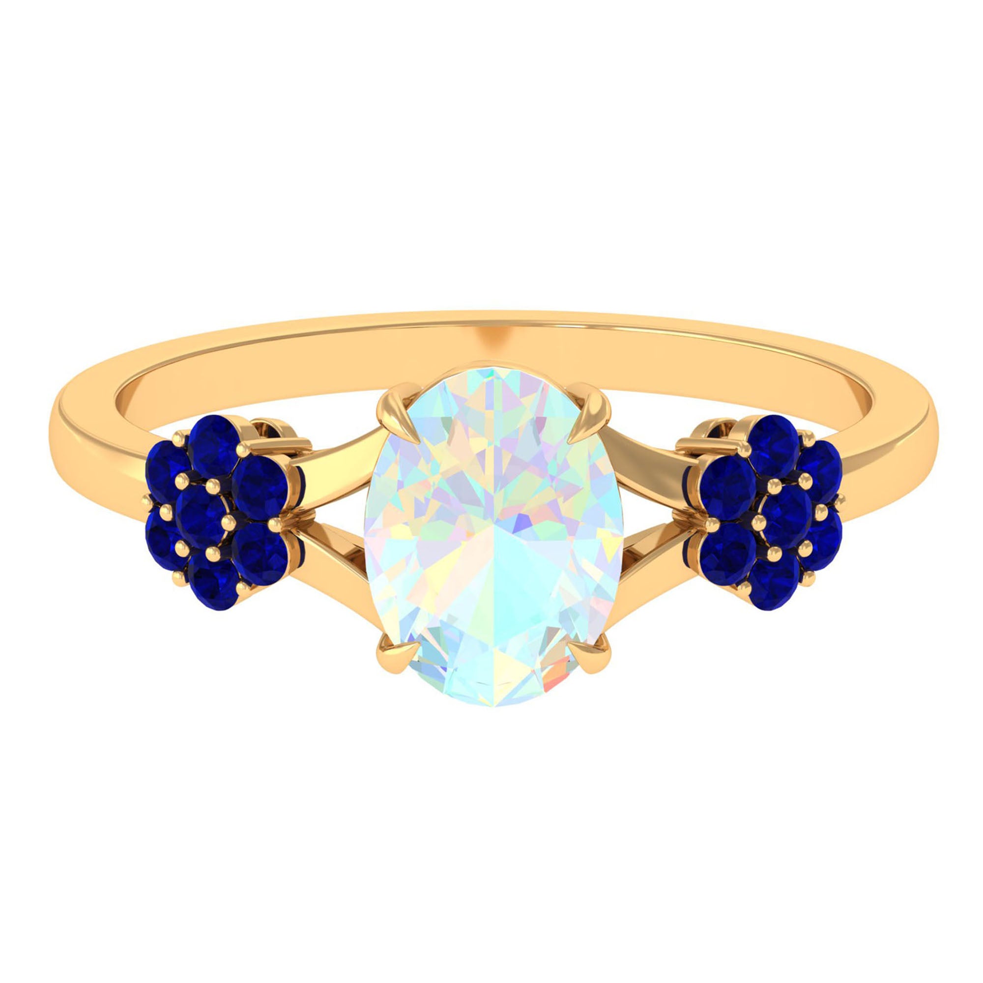 Rosec Jewels-Oval Cut Ethiopian Opal Cocktail Engagement Ring with Blue Sapphire