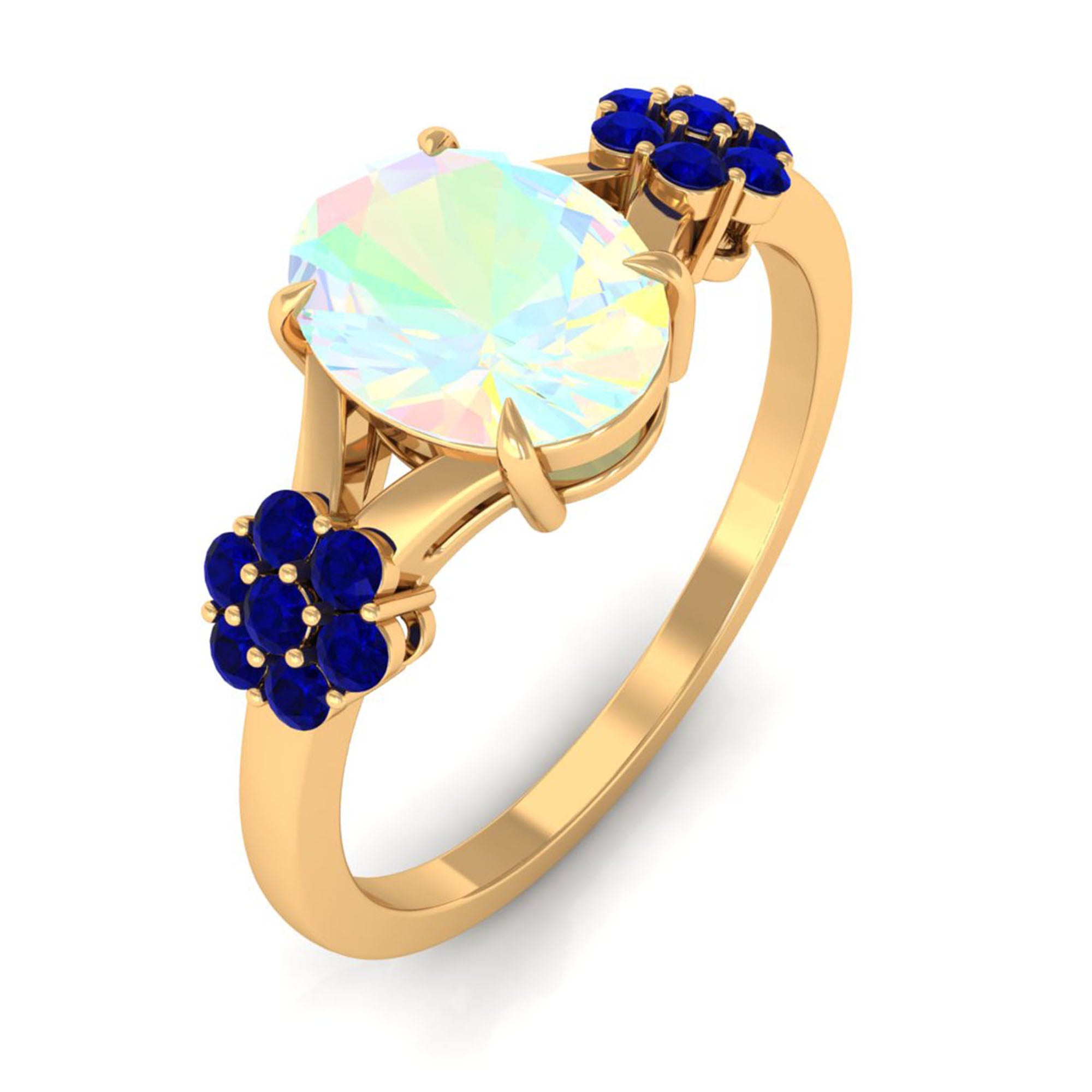 Rosec Jewels-Oval Cut Ethiopian Opal Cocktail Engagement Ring with Blue Sapphire