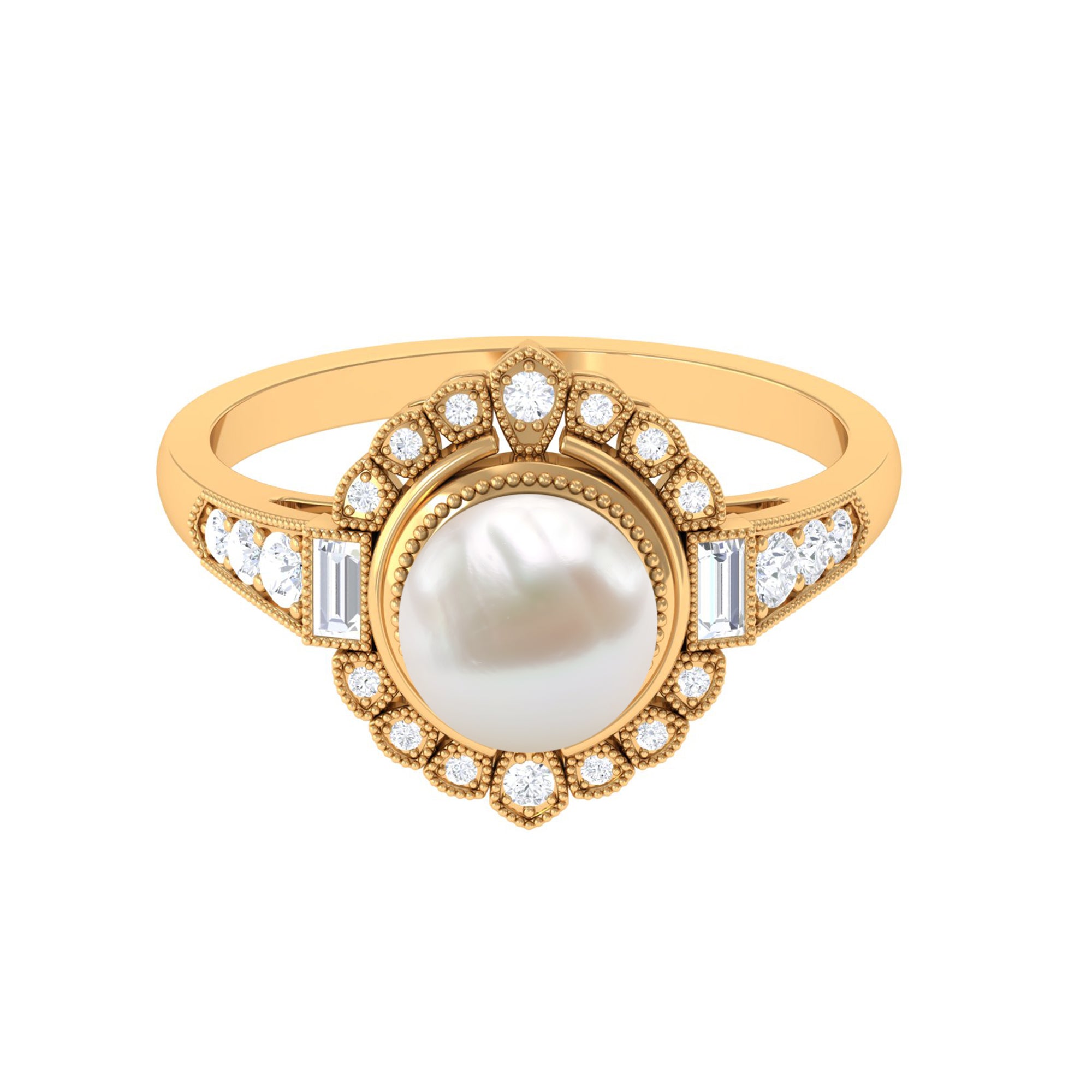 Rosec Jewels-Freshwater Pearl and Diamond Cocktail Halo Ring