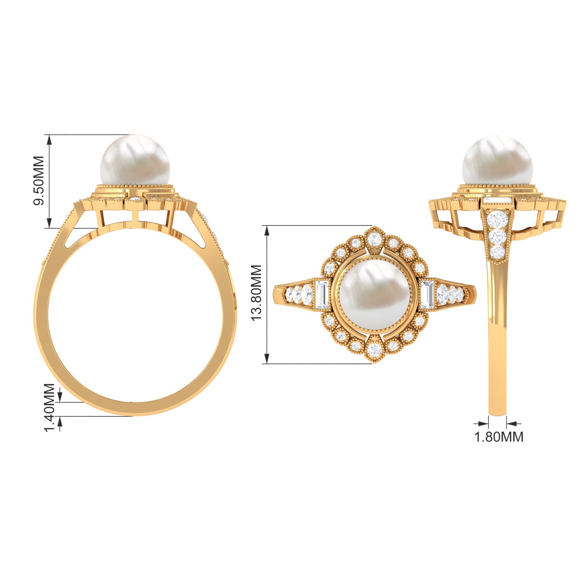 Rosec Jewels-Freshwater Pearl and Diamond Cocktail Halo Ring