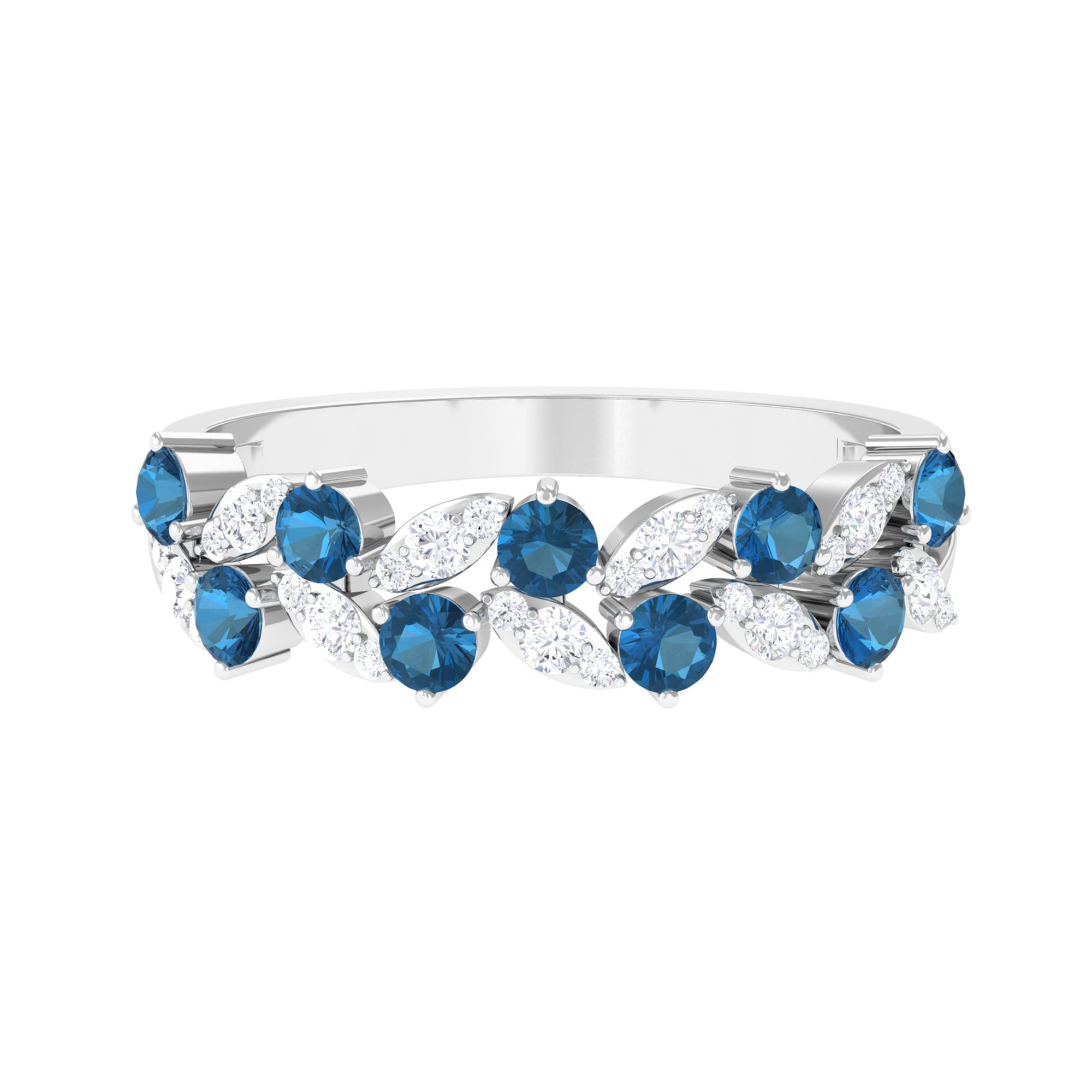 Rosec Jewels-London Blue Topaz and Diamond Leaf Half Eternity Ring