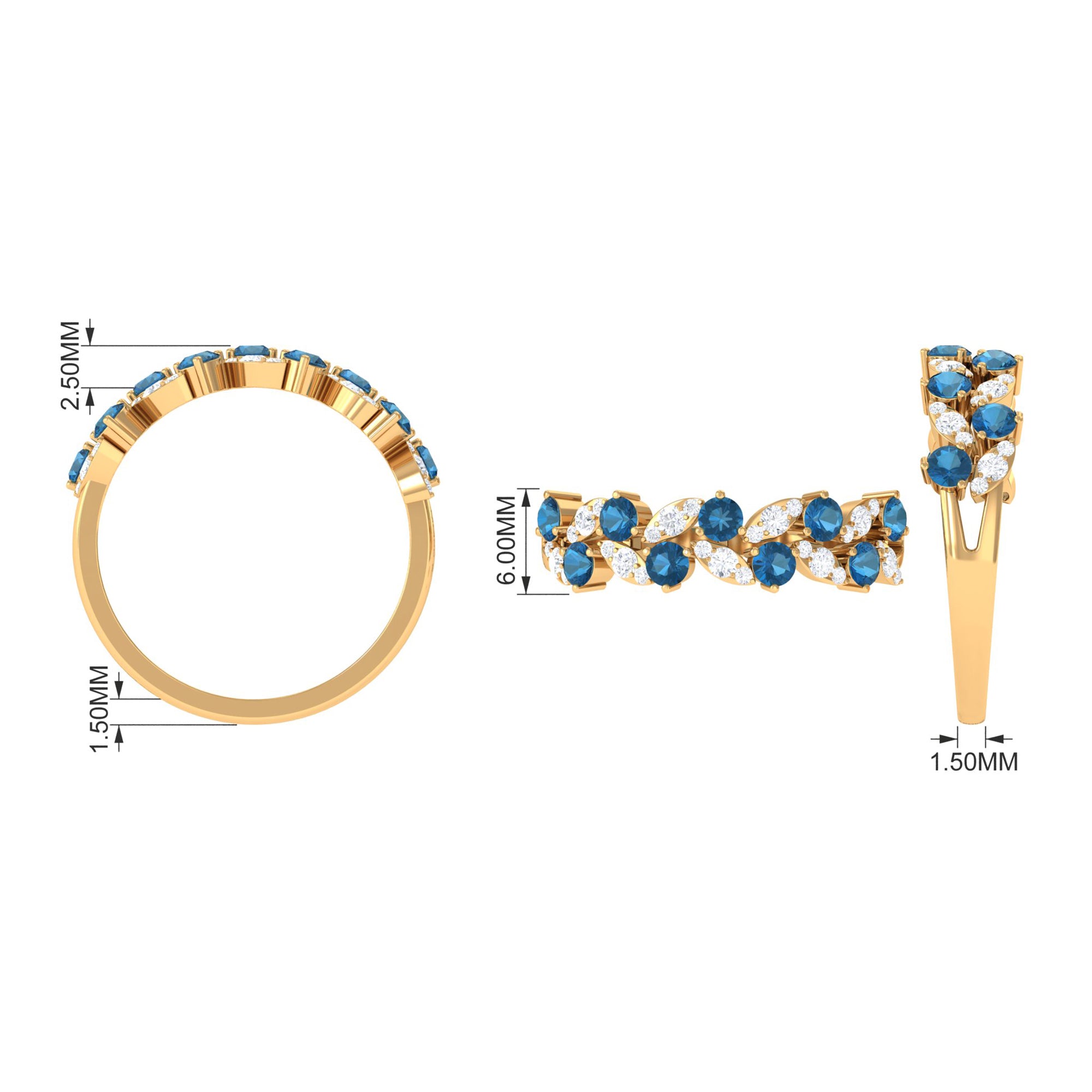 Rosec Jewels-London Blue Topaz and Diamond Leaf Half Eternity Ring