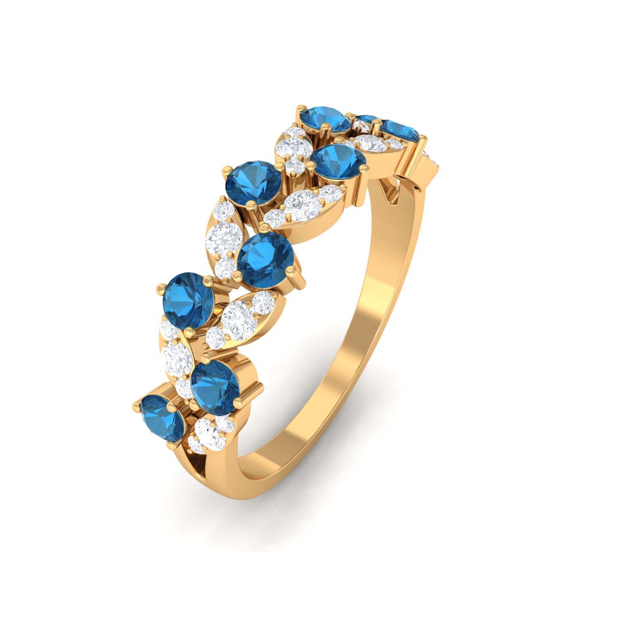 Rosec Jewels-London Blue Topaz and Diamond Leaf Half Eternity Ring