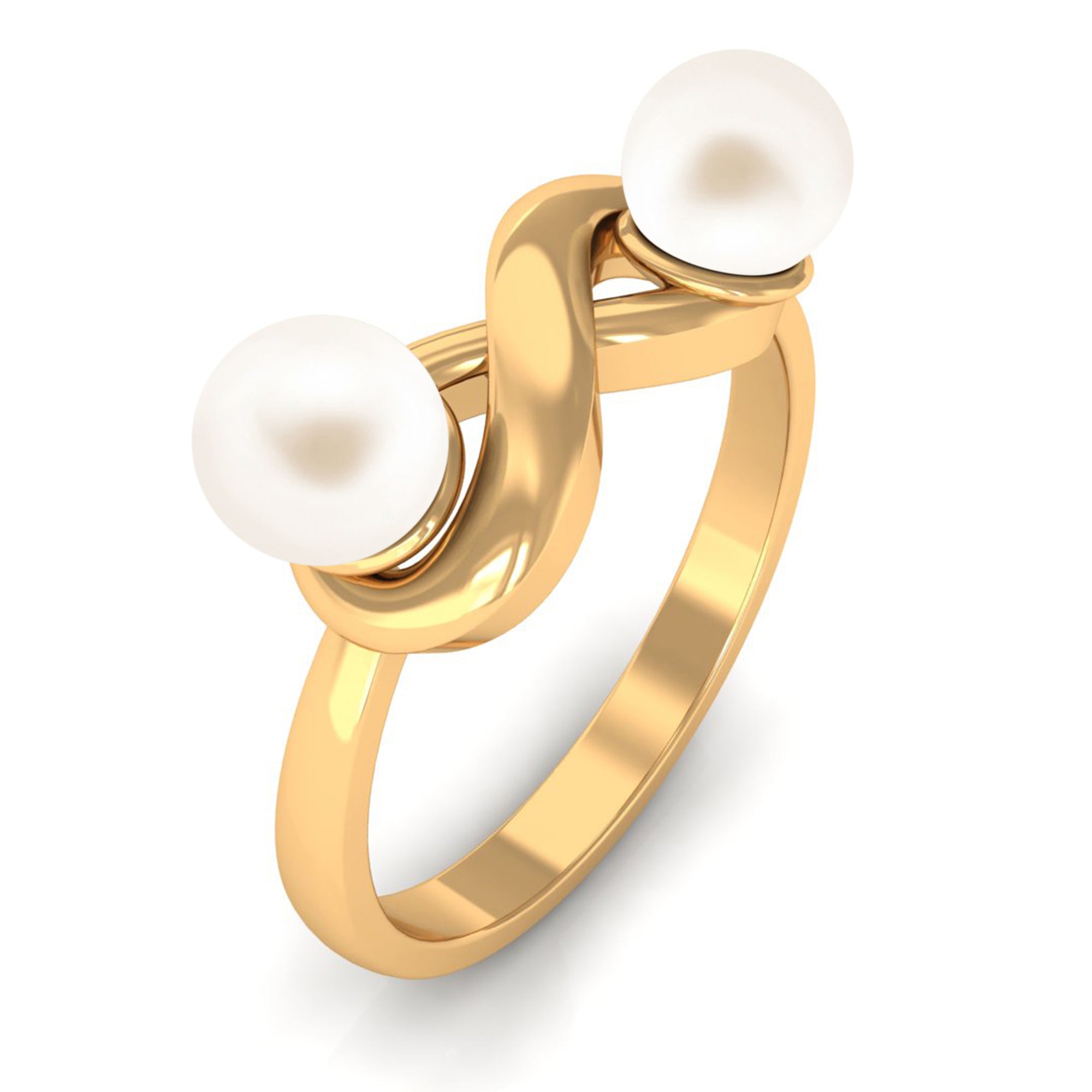 Rosec Jewels-4 CT Toi et Moi Freshwater Pearl Infinity Gold Ring