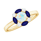 Rosec Jewels-Ethiopian Opal Engagement Ring with Blue Sapphire and Moissanite