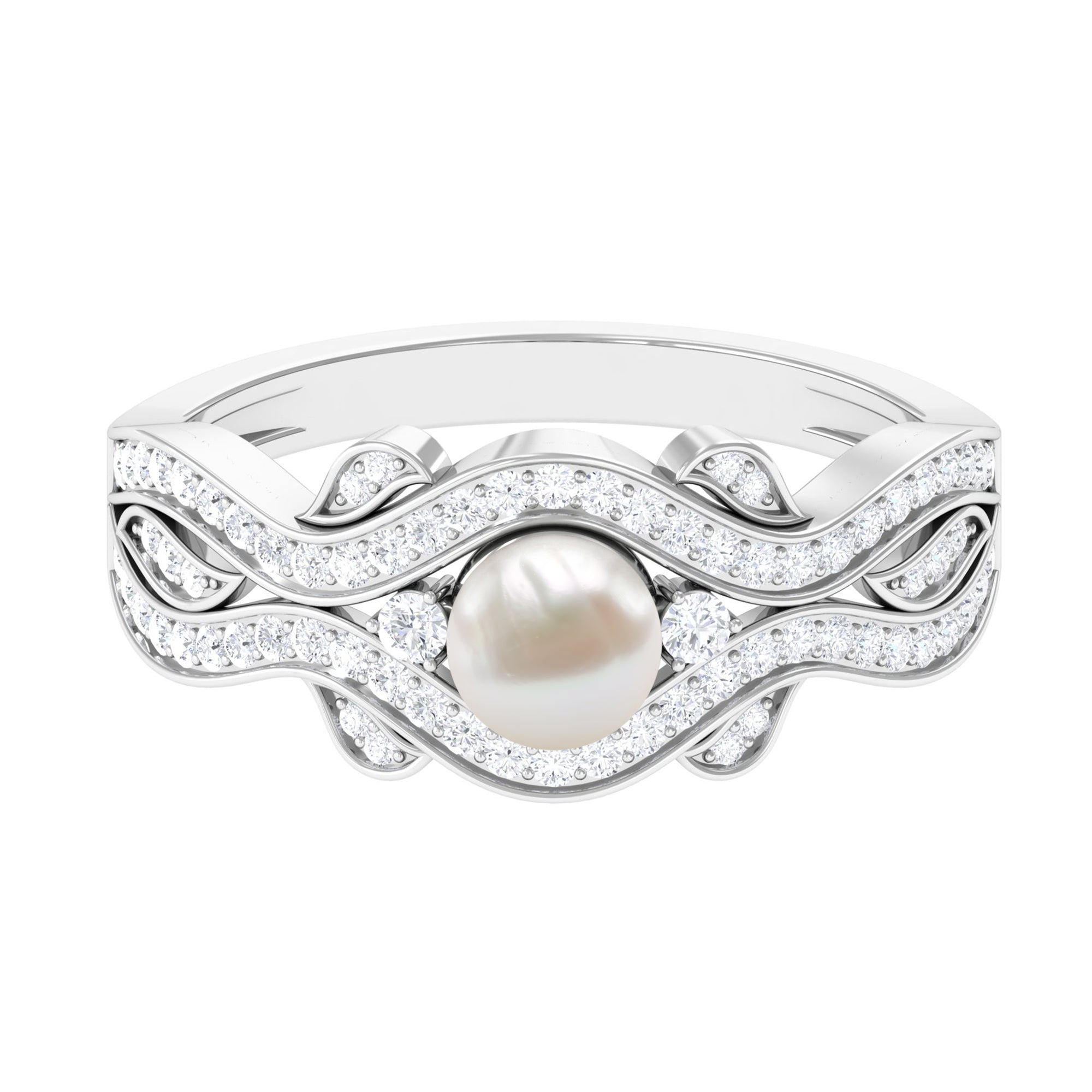 Rosec Jewels-Designer Freshwater Pearl and Diamond Anniversary Band Ring