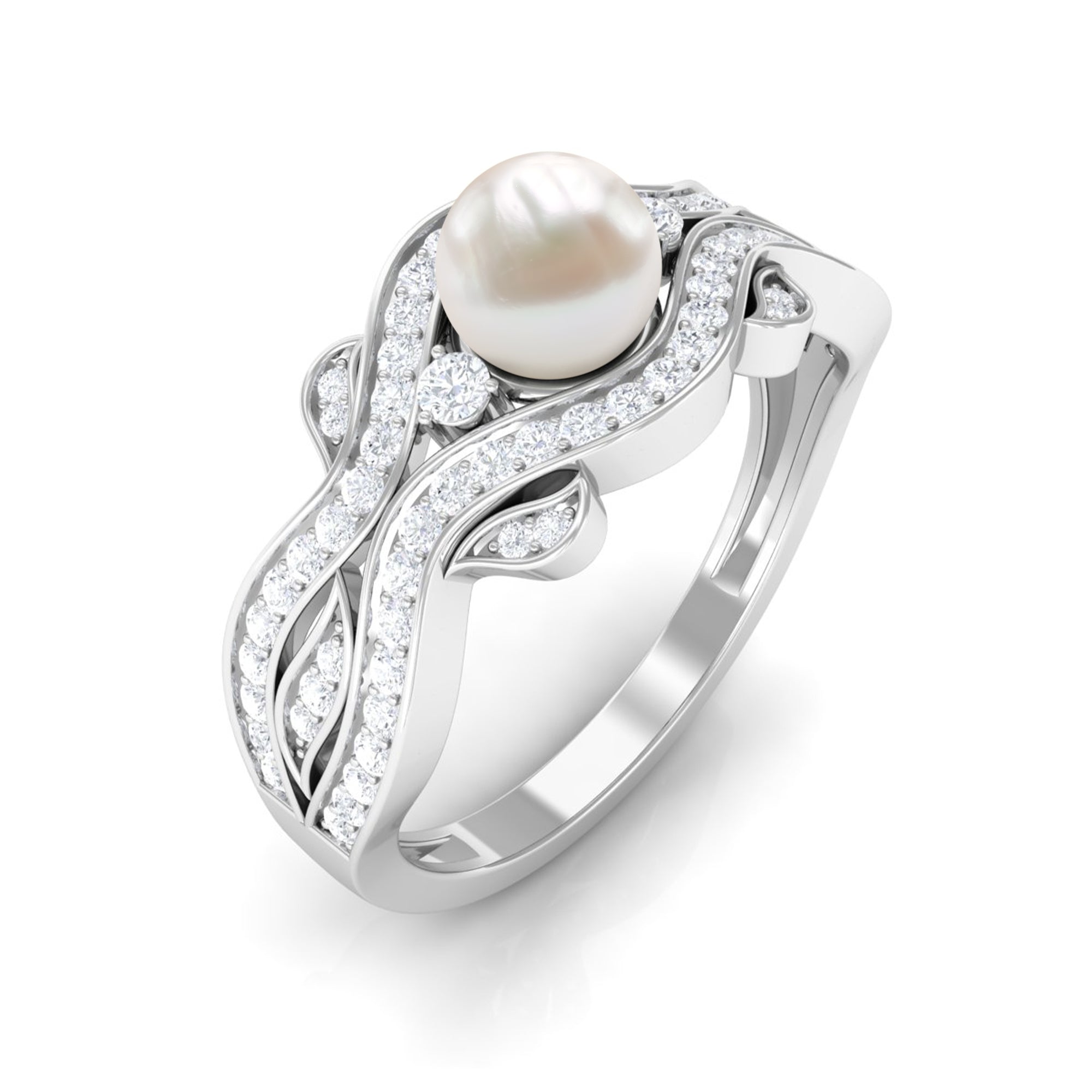 Rosec Jewels-Designer Freshwater Pearl and Diamond Anniversary Band Ring