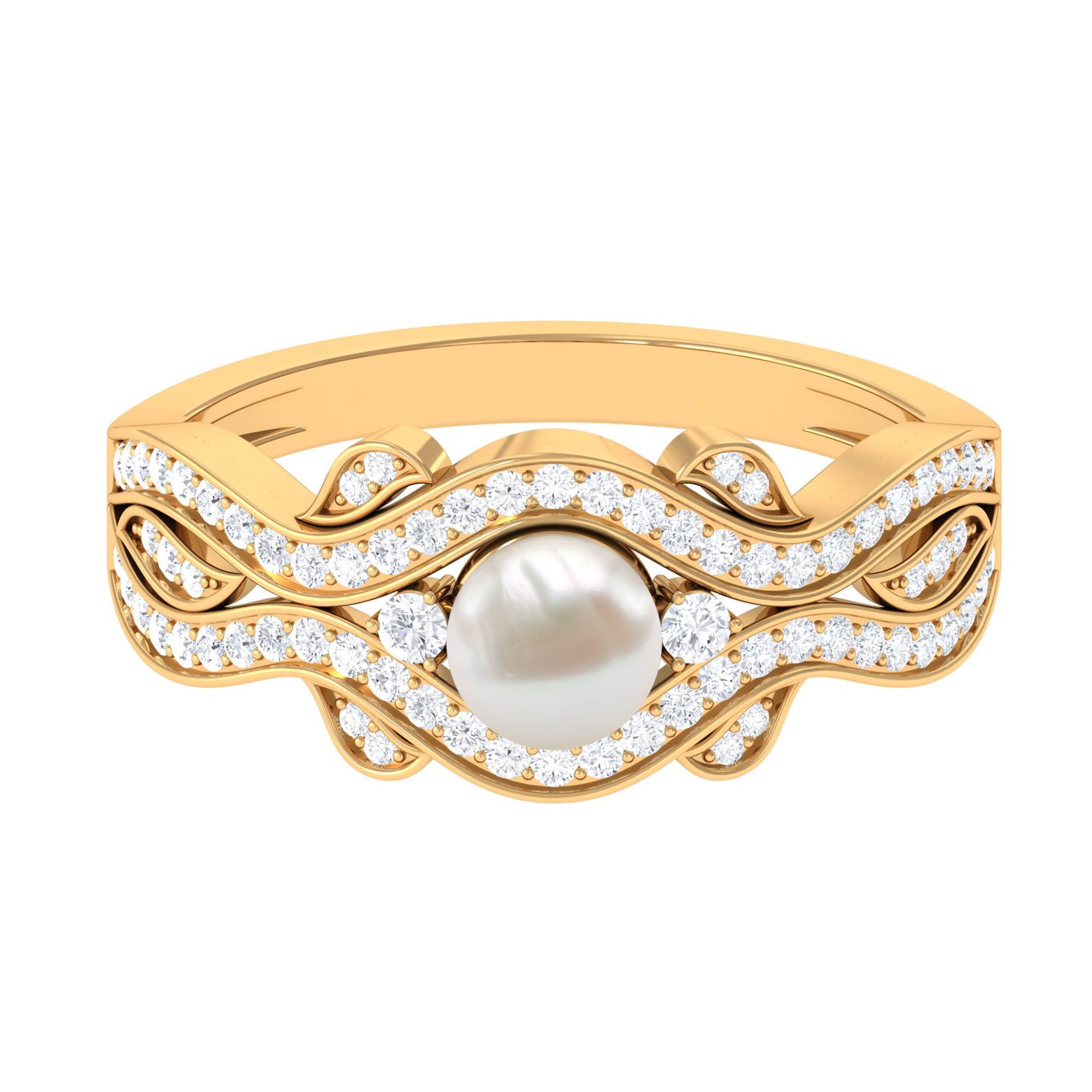 Rosec Jewels-Designer Freshwater Pearl and Diamond Anniversary Band Ring