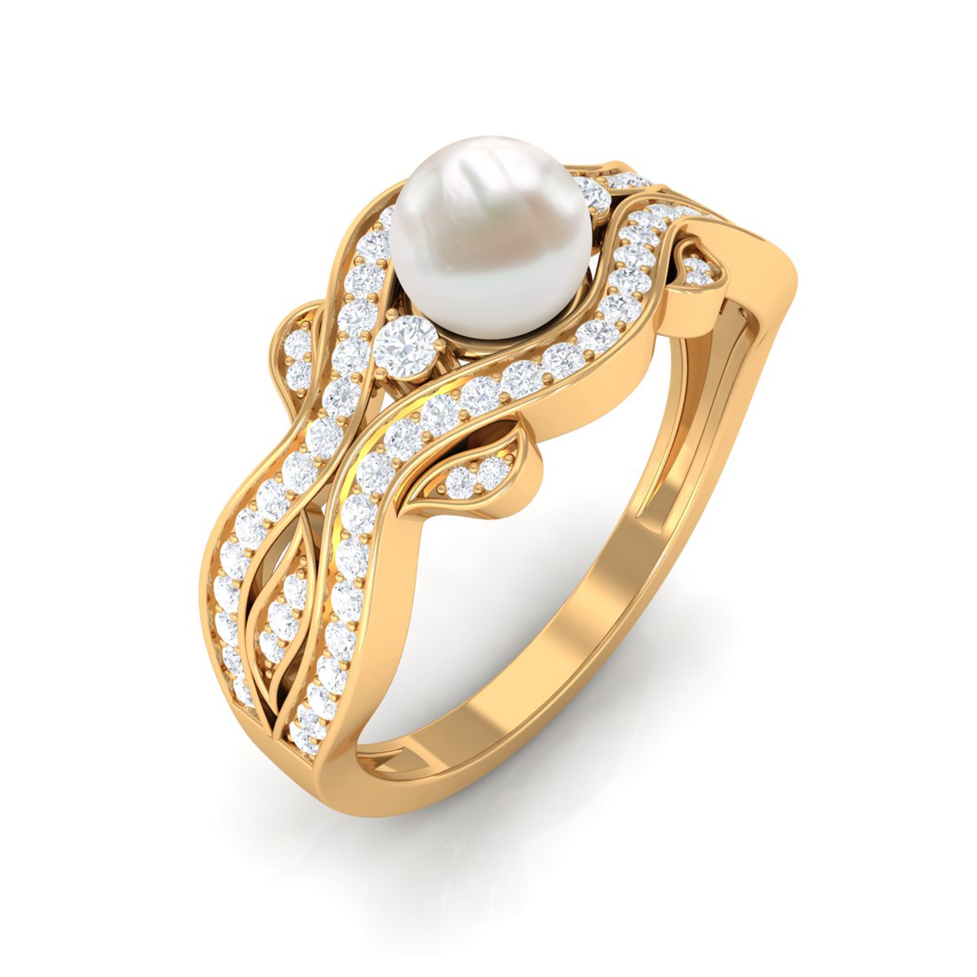 Rosec Jewels-Designer Freshwater Pearl and Diamond Anniversary Band Ring