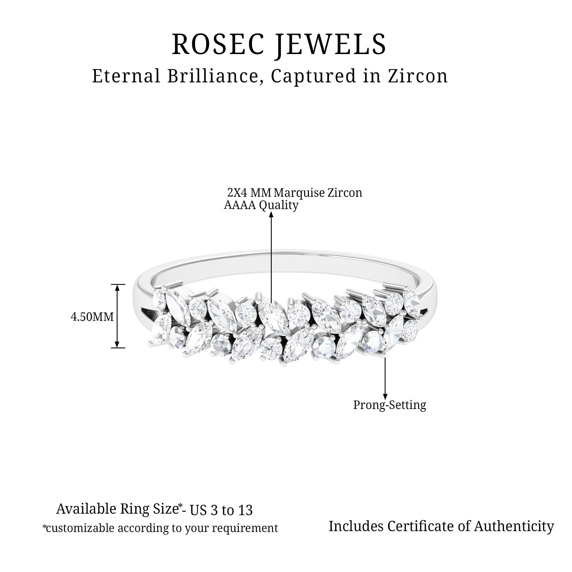 Rosec Jewels-Marquise and Round Zircon Half Eternity Band Ring