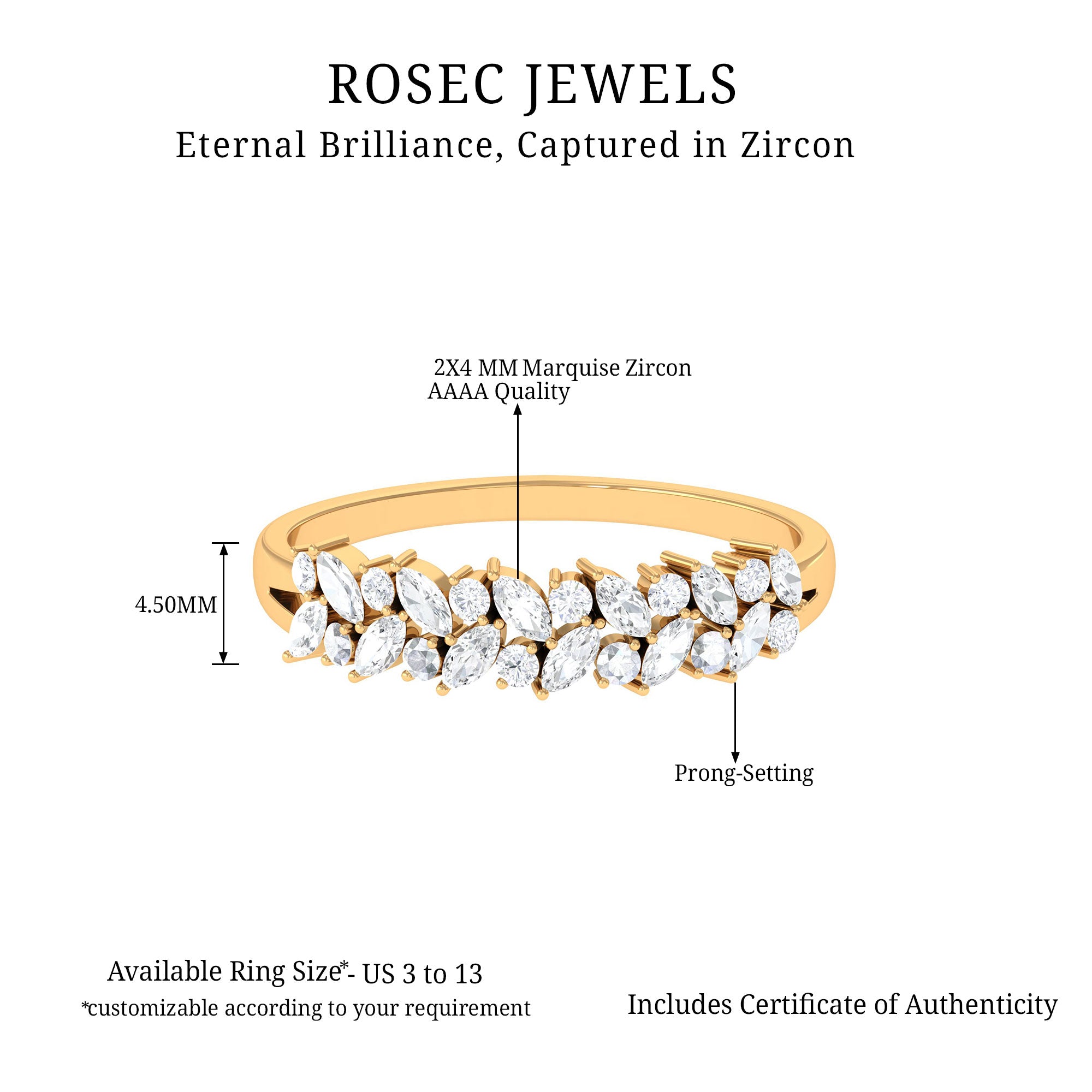 Rosec Jewels-Marquise and Round Zircon Half Eternity Band Ring