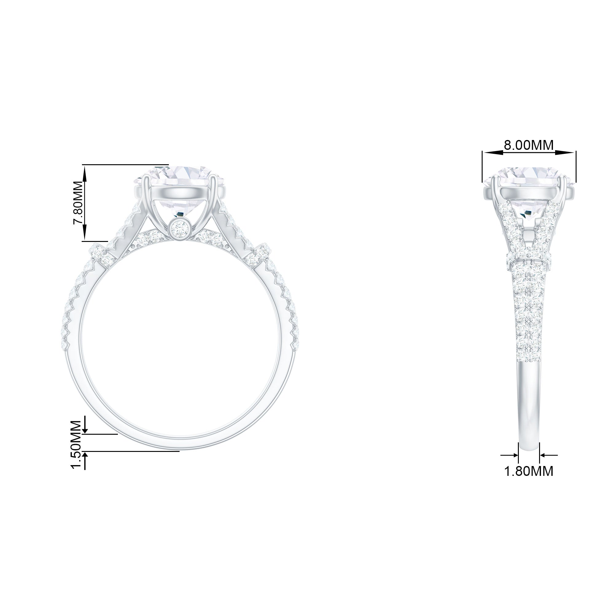 Rosec Jewels-3 CT Simulated Diamond Solitaire Engagement Ring with Split Shank