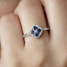 1/2 CT Blue Sapphire Cluster Ring with Diamond Accent Blue Sapphire - ( AAA ) - Quality - Rosec Jewels