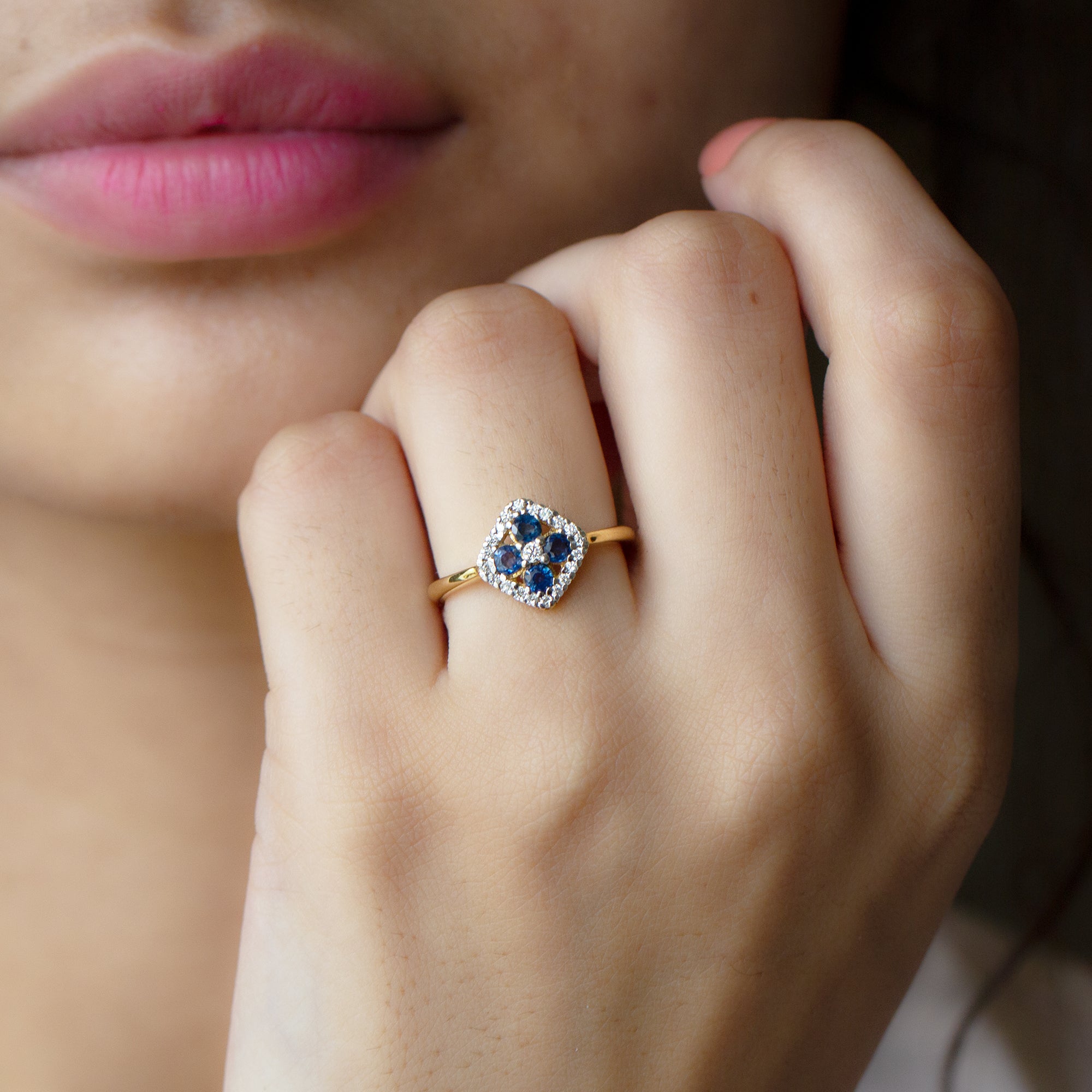 1/2 CT Blue Sapphire Cluster Ring with Diamond Accent Blue Sapphire - ( AAA ) - Quality - Rosec Jewels