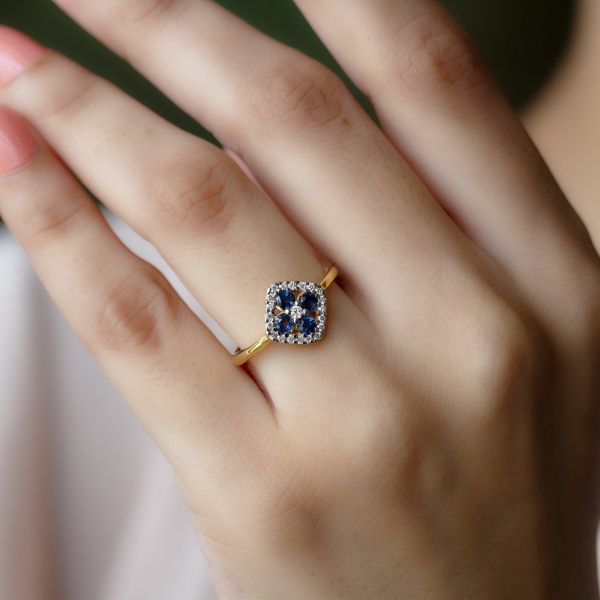 1/2 CT Blue Sapphire Cluster Ring with Diamond Accent Blue Sapphire - ( AAA ) - Quality - Rosec Jewels